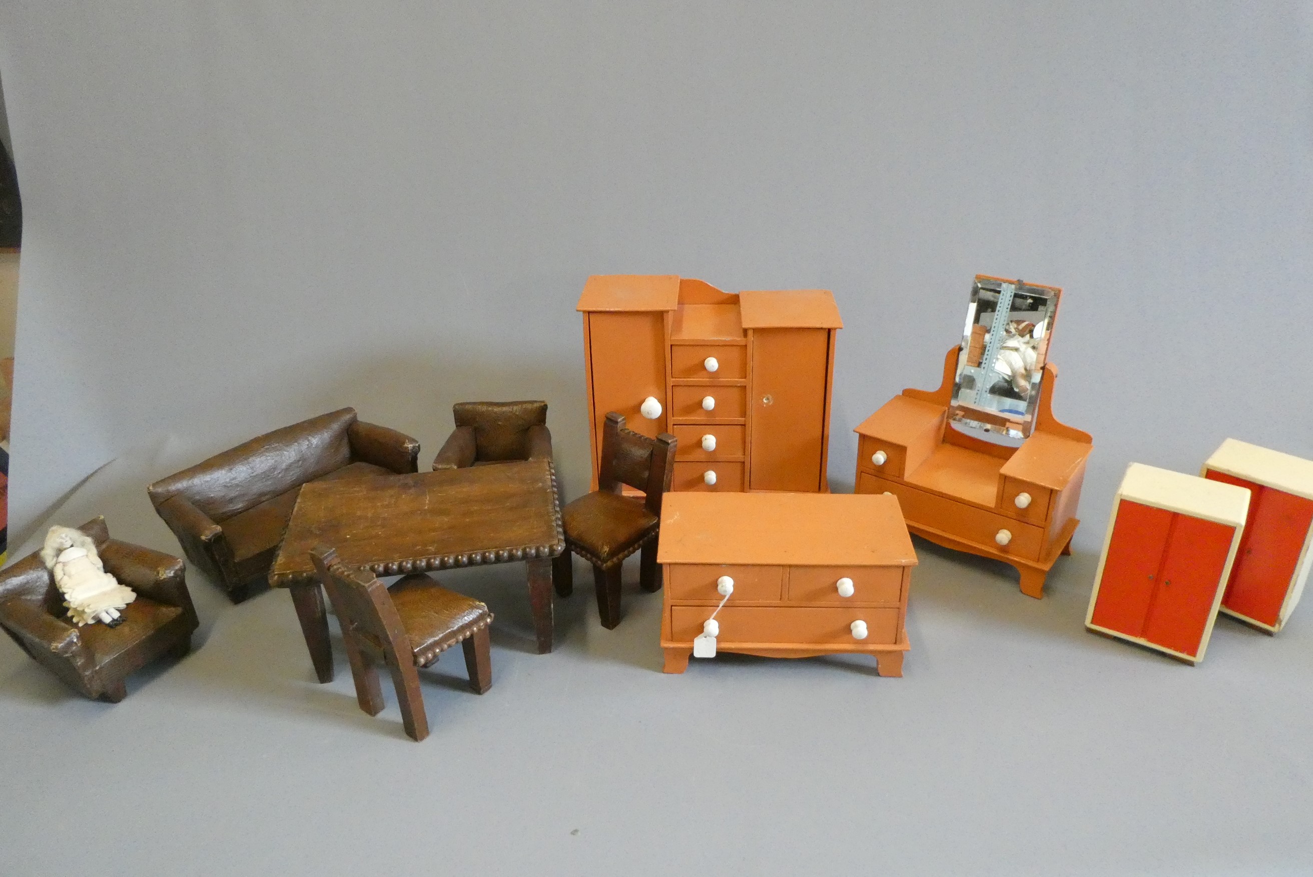 Three boxes of vintage doll's furniture Image
