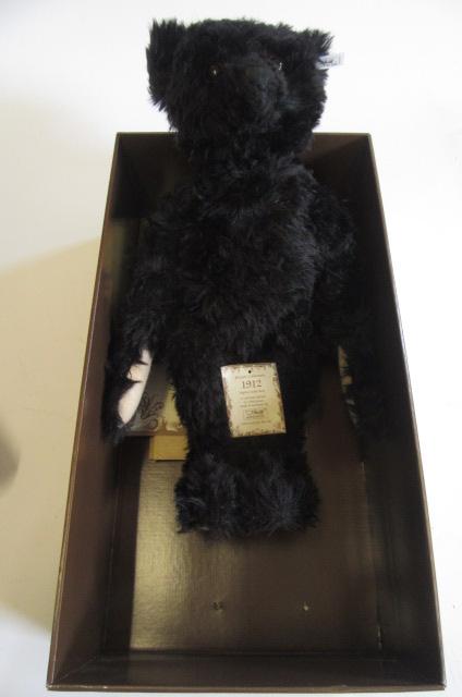 A Steiff replica "1912" teddy bear in long black plush Image