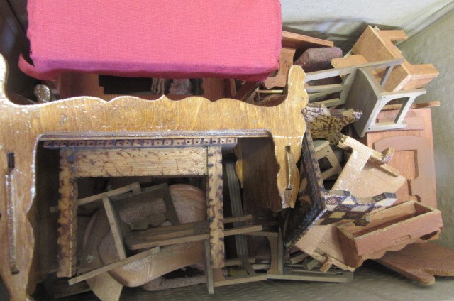 A quantity of painted wood dolls' house furniture Image