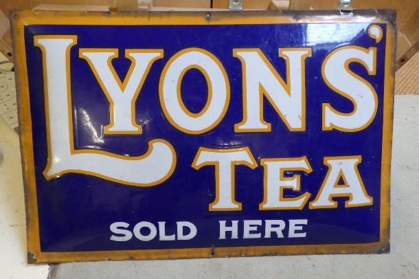 An enamelled tin sign "Lyons' Tea Sold Here" Image