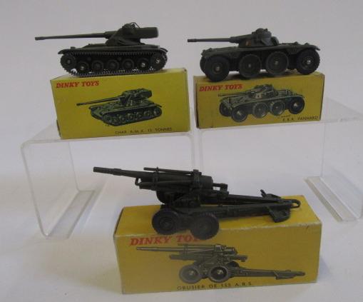 Three French Dinky models 80E Obusier ABS 155mm Gun Image