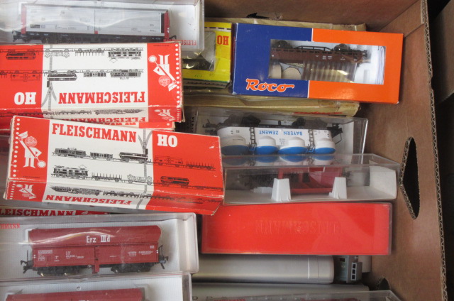HO scale rolling stock by Fleischmann and others including heavy goods wagons Image