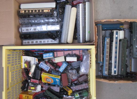 Playworn rolling stock by Hornby and others including 0-6-0 tank locomotives Image