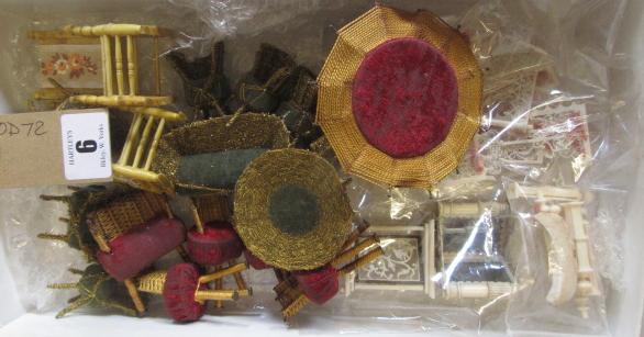 A small collection of dolls house furniture in bone Image