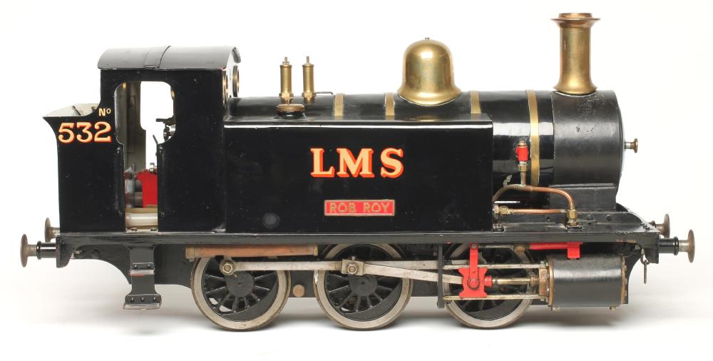 A 3 1/2" gauge 0-6-0 saddle tank "Rob Roy" in black inscribed LMS and No.532 Image