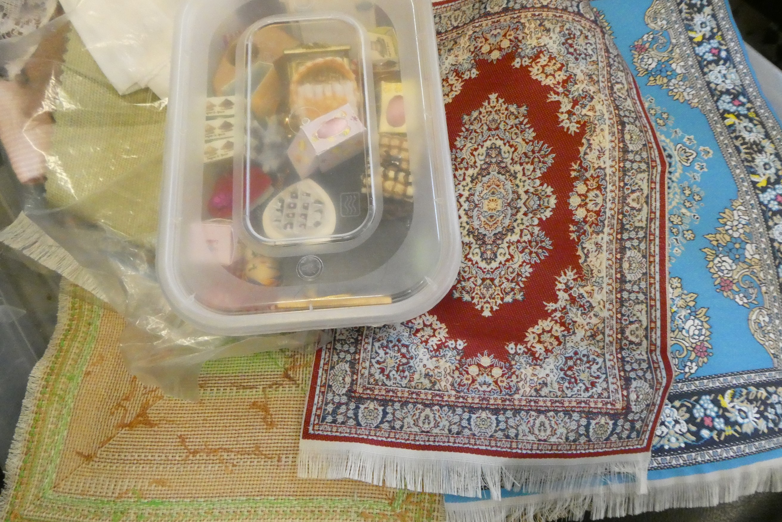 Two boxes of doll's house furniture & accessories, containing vintage and modern examples of wooden Image