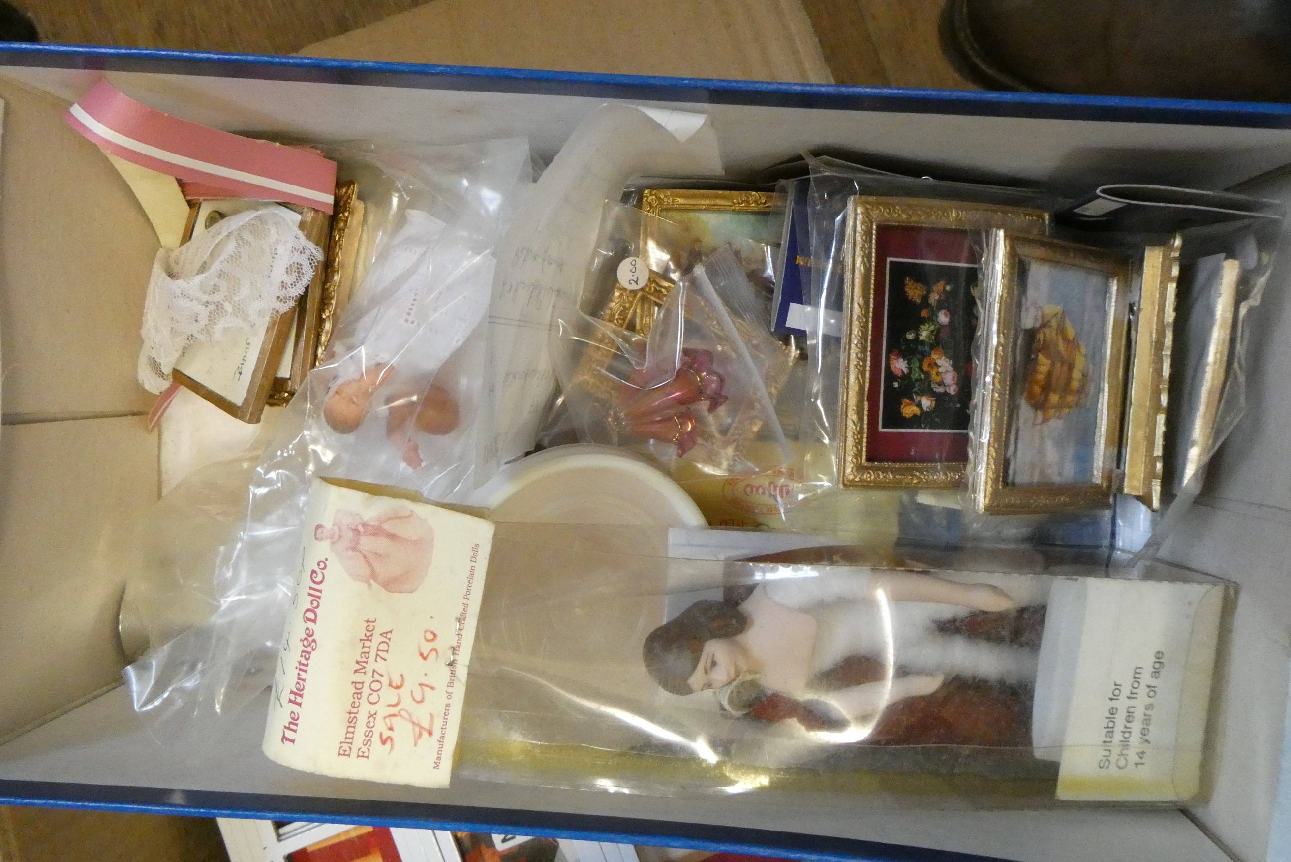 Two boxes of doll's house building sets, parts, dolls and accessories (Est. plus 24% premium inc. Image