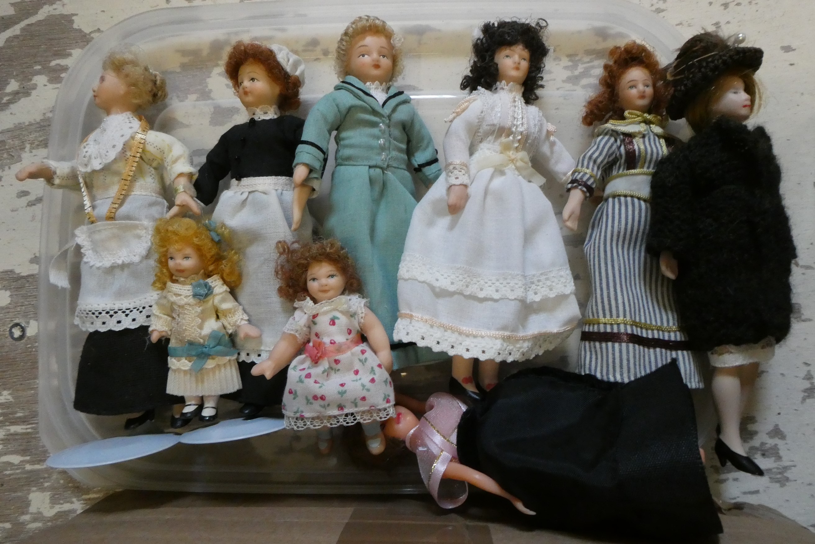 Two boxes of doll's house furniture and accessories including wooden and upholstered furniture, Image