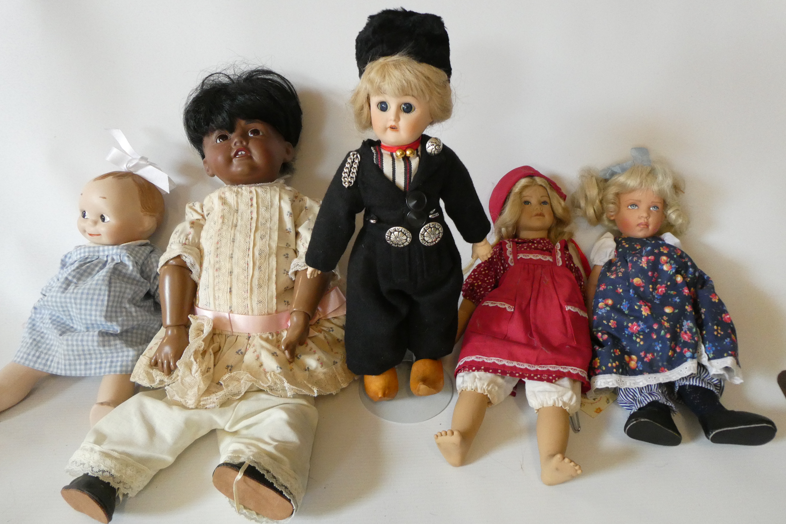 Five collectors dolls, including a Sheer Elegance JDK Hilda doll, an all bisque Zena Clarke doll and Image