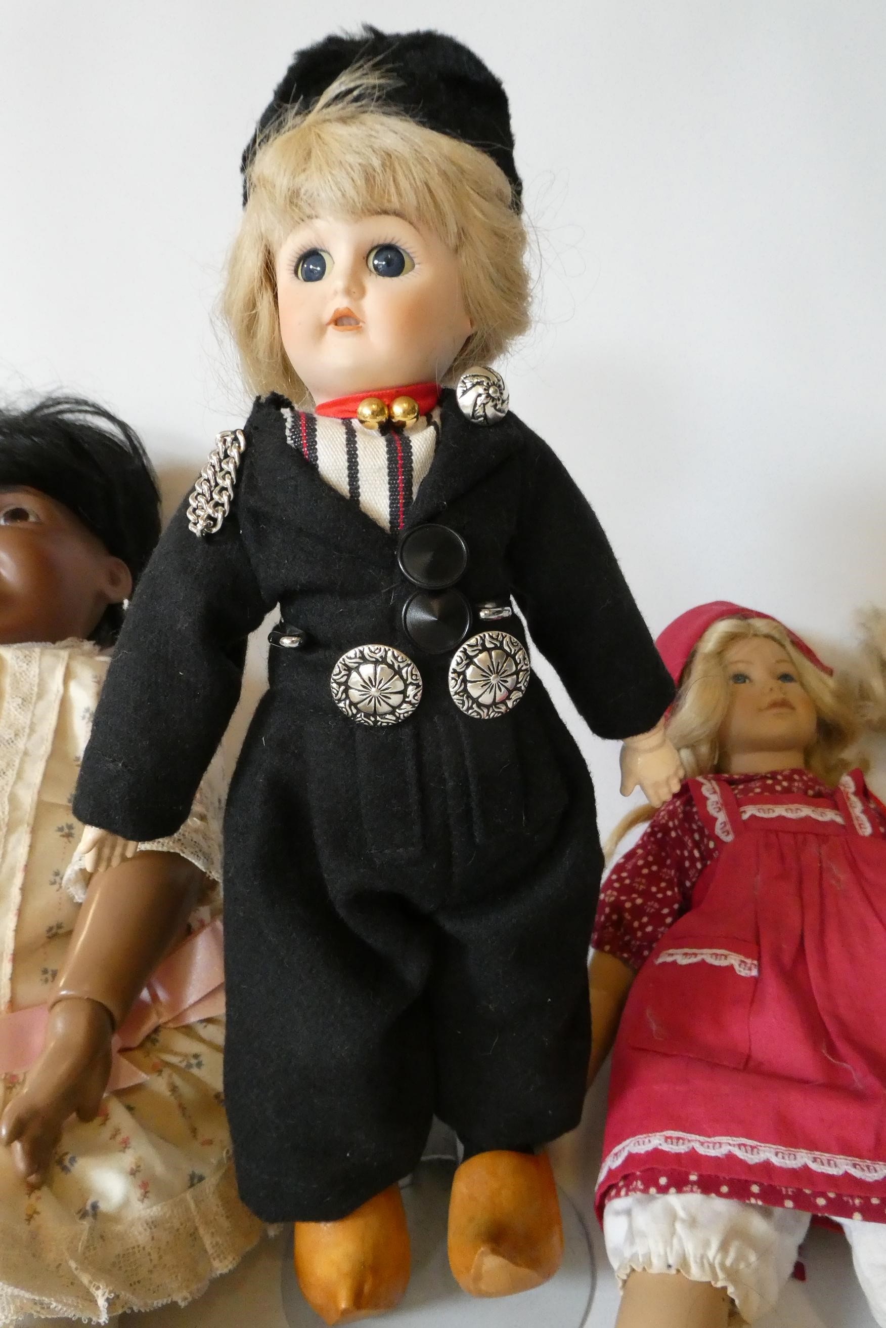 Five collectors dolls, including a Sheer Elegance JDK Hilda doll, an all bisque Zena Clarke doll and Image