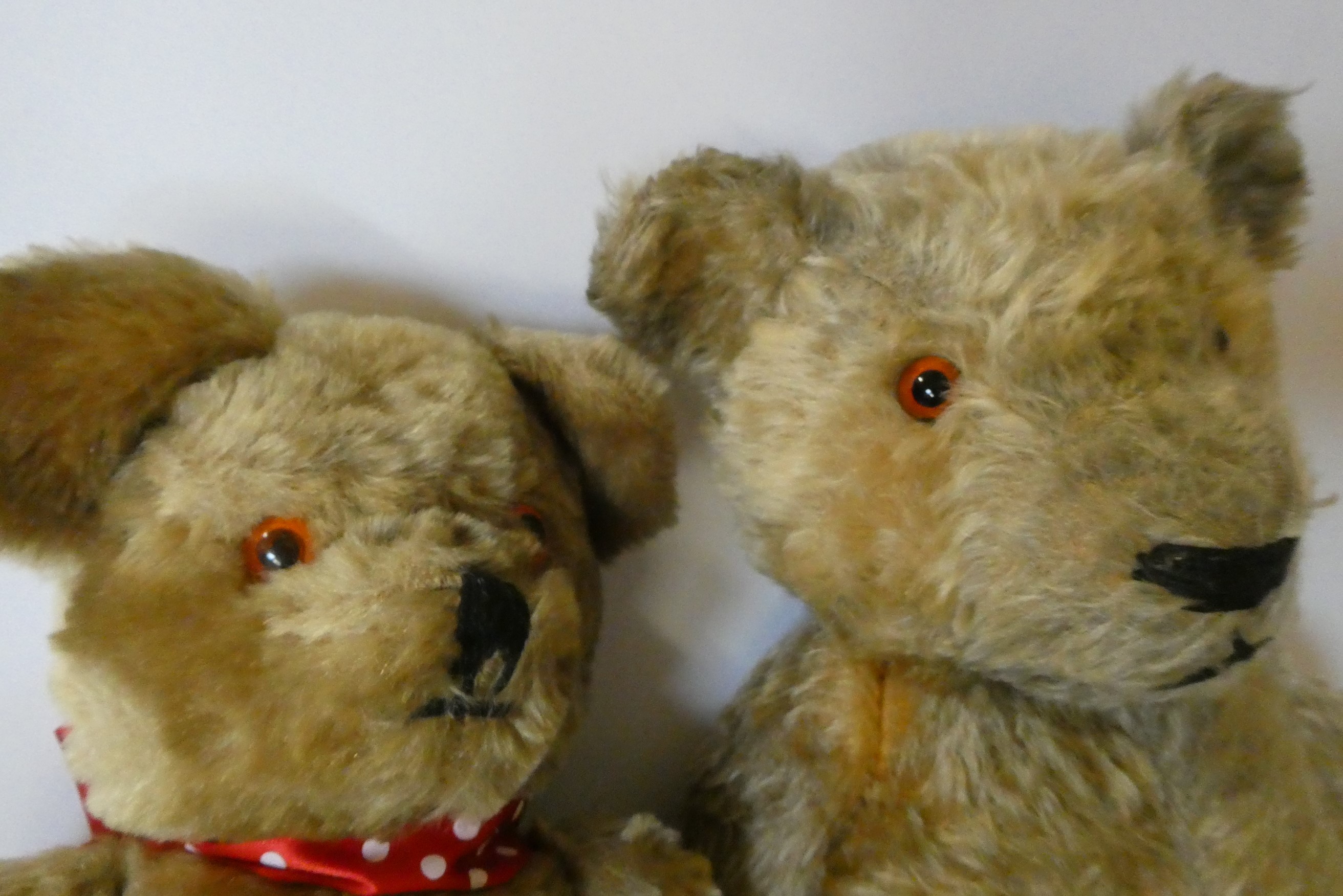 Two vintage English teddy bears, comprising a 22 1/2" orange plush growling bear with amber eyes, Image