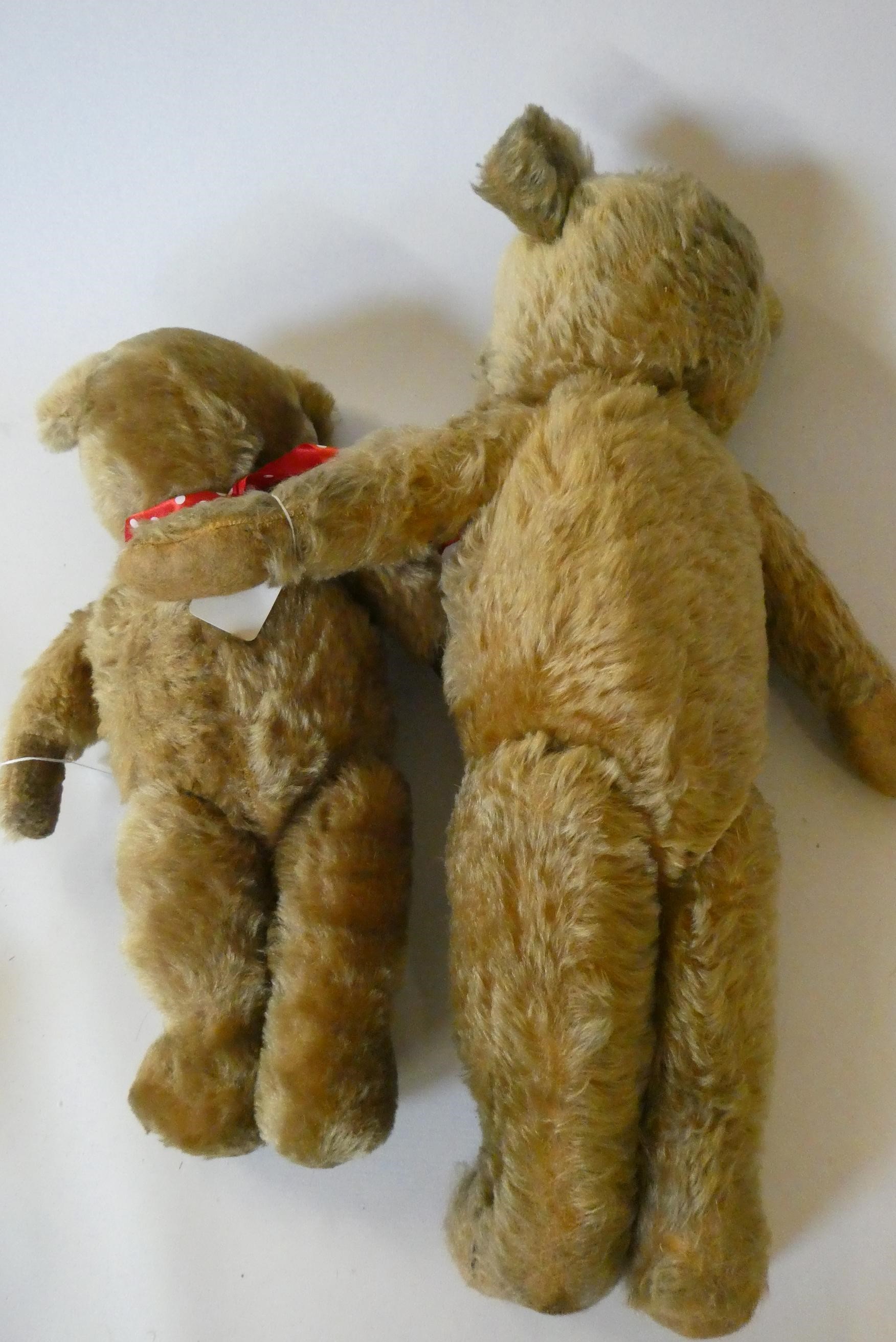 Two vintage English teddy bears, comprising a 22 1/2" orange plush growling bear with amber eyes, Image