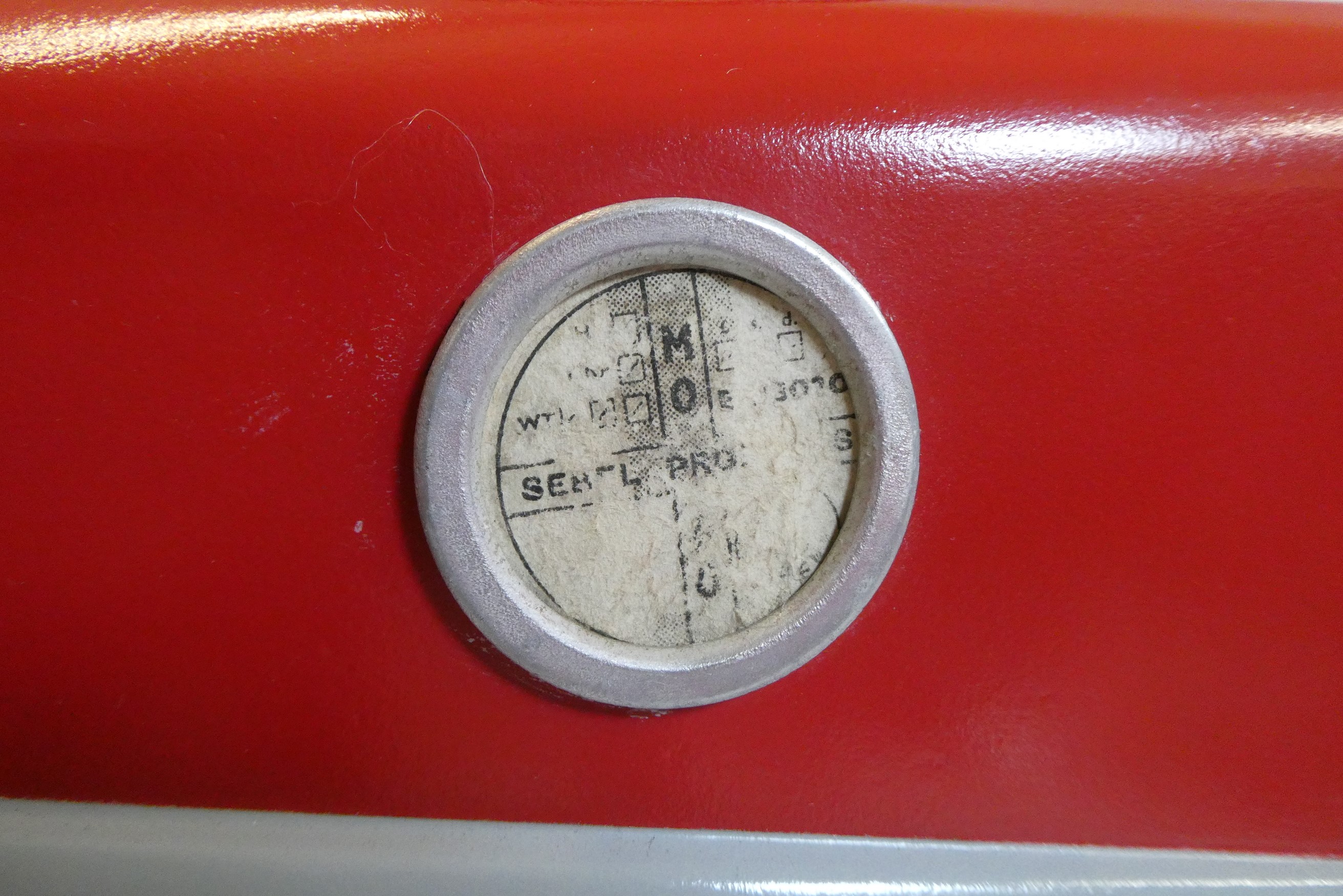 A Mobo pedal car, 1950s, with painted metal body, manual horn and wire windshield, 36" x 14 1/2", Image