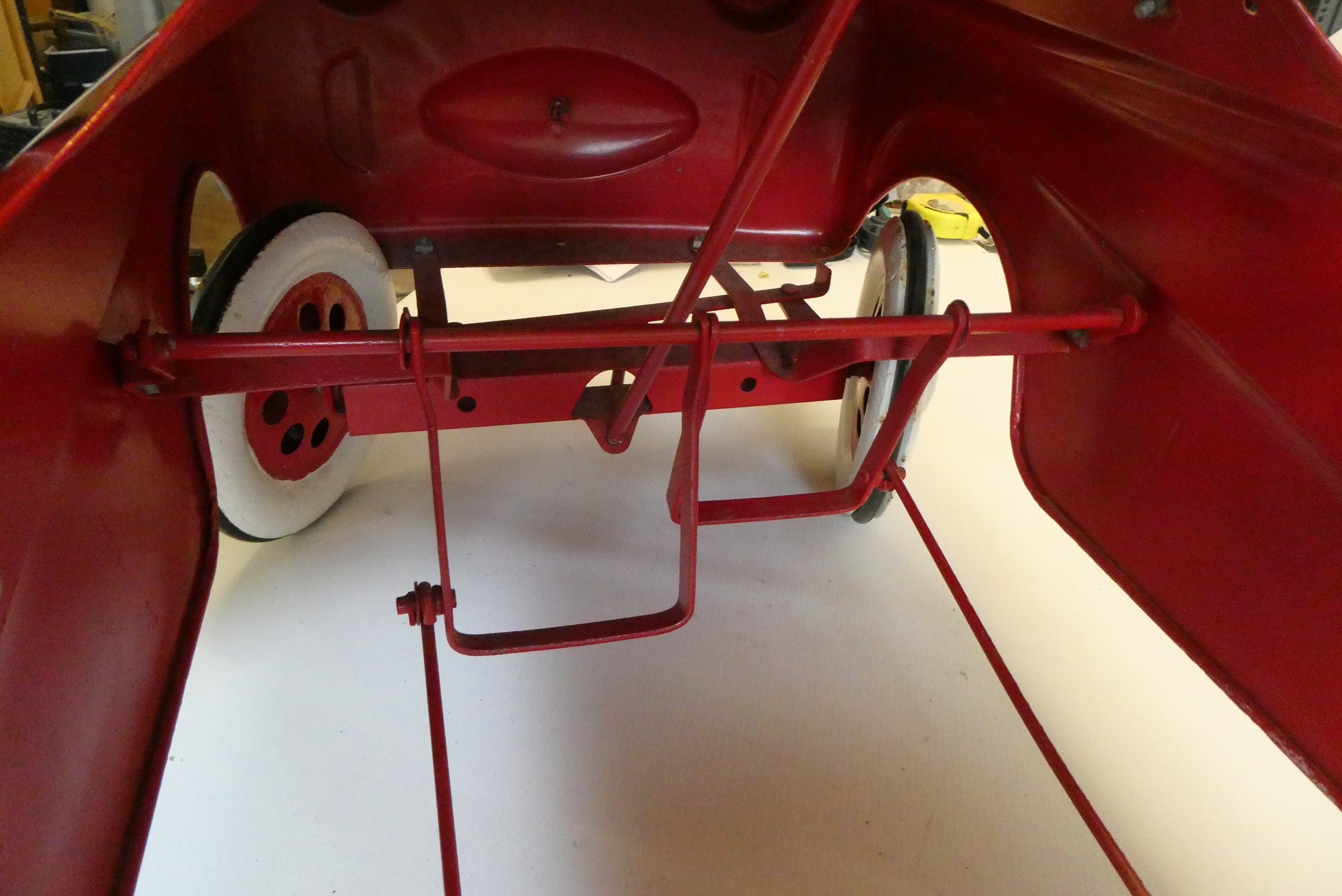 A Mobo pedal car, 1950s, with painted metal body, manual horn and wire windshield, 36" x 14 1/2", Image