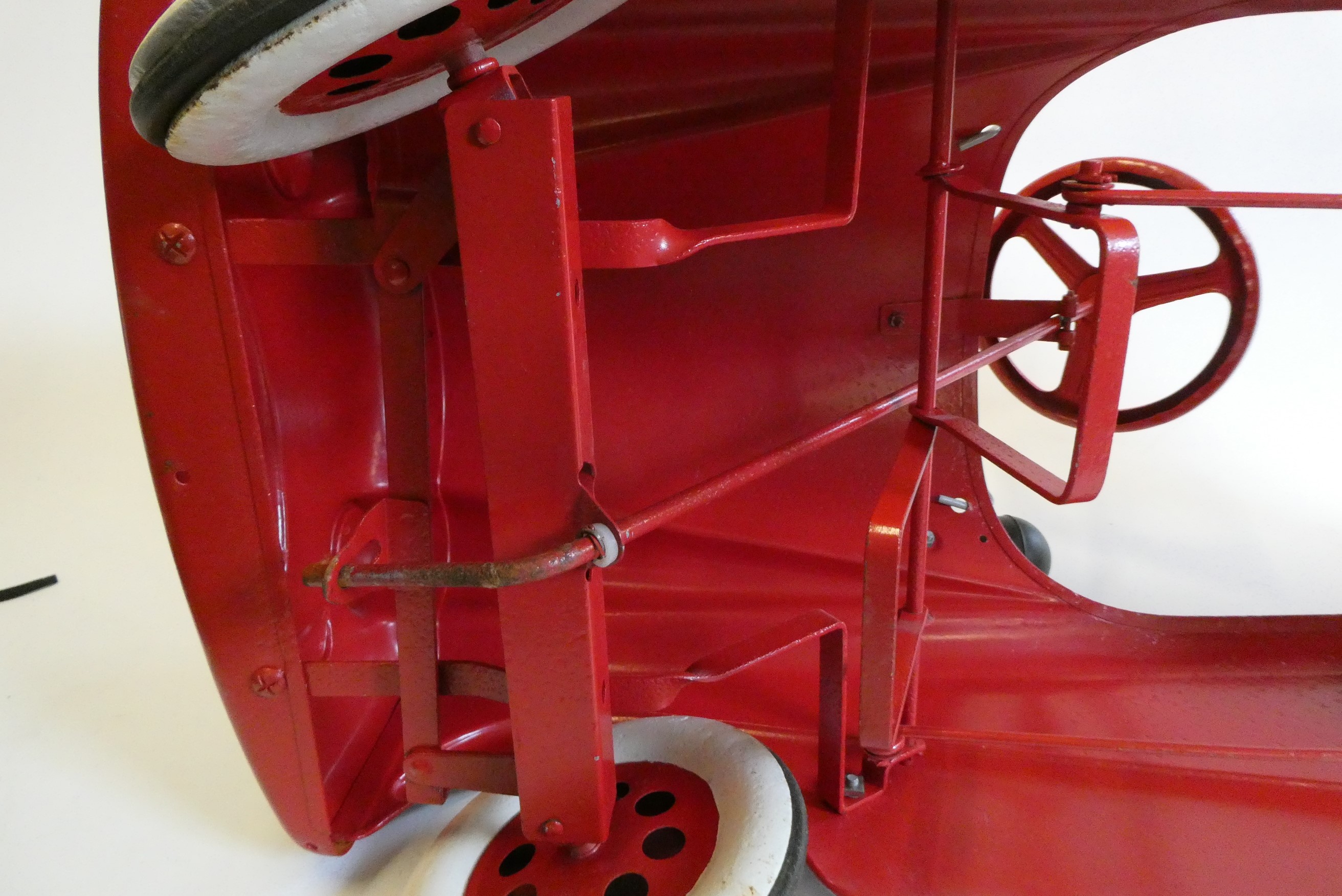 A Mobo pedal car, 1950s, with painted metal body, manual horn and wire windshield, 36" x 14 1/2", Image