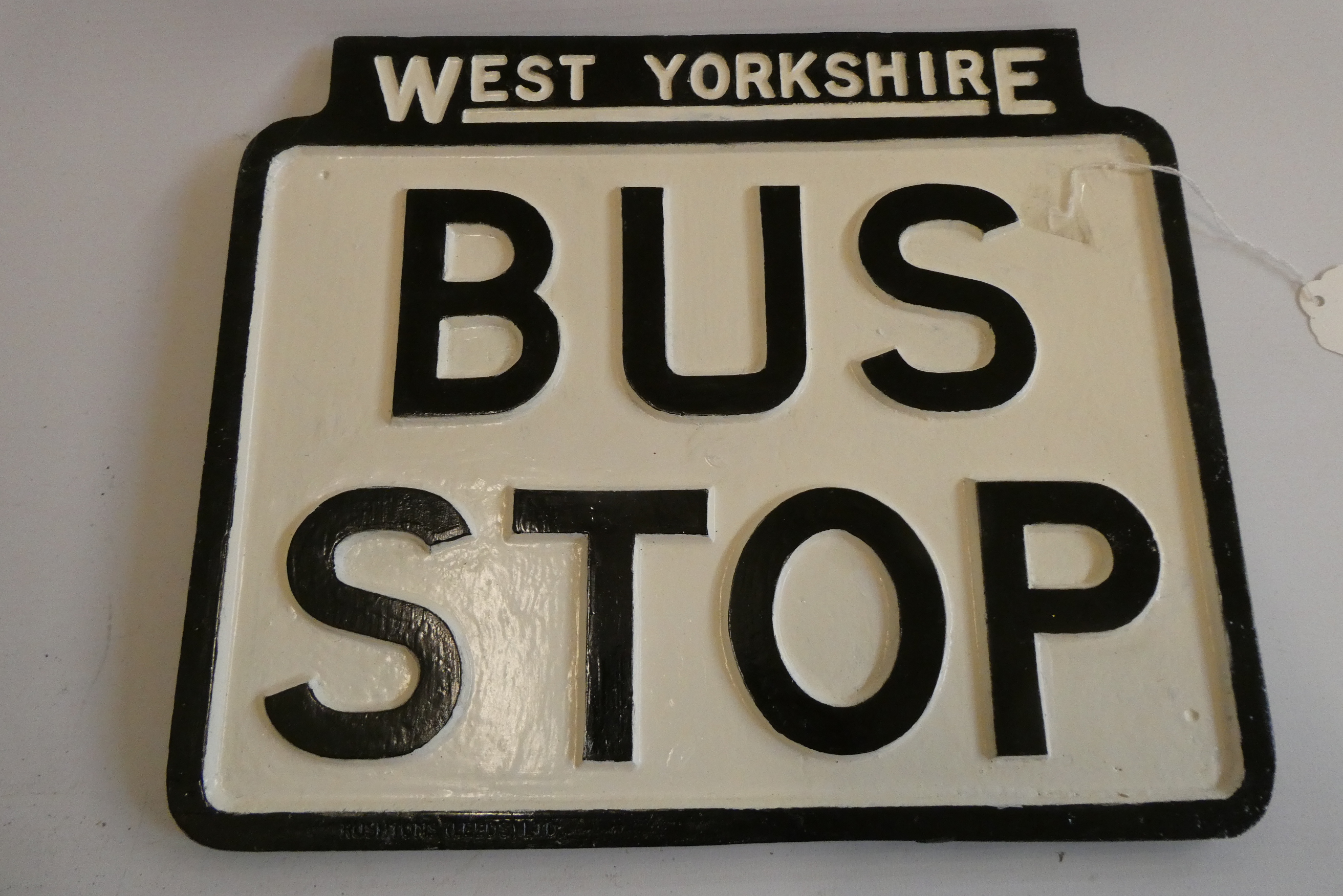 Cast metal West Yorkshire bus stop sign, by Rushtons (Leeds) Ltd., repainted (Est. plus 24% premium Image
