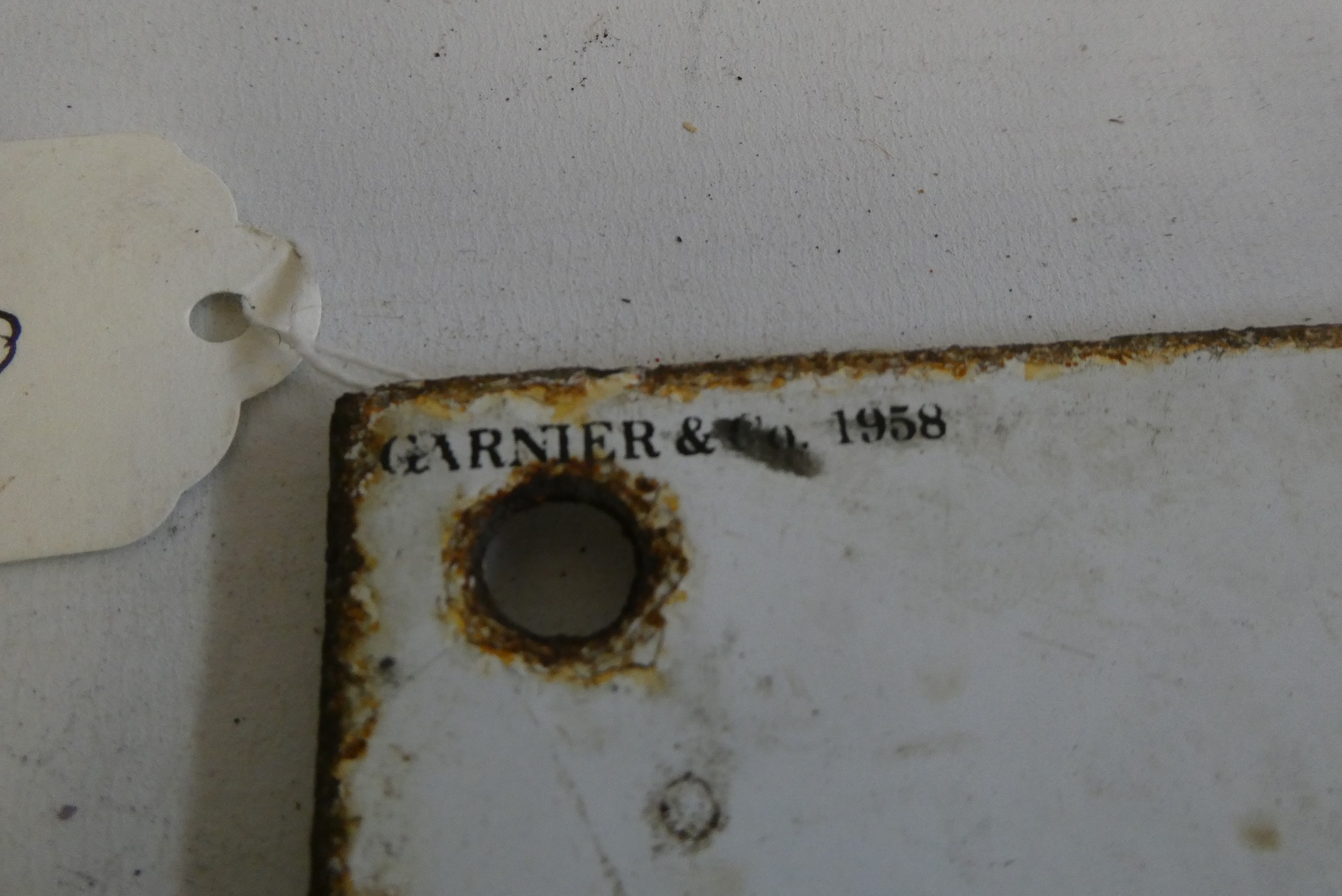 Enamel BCT bus stop sign, by Garnier & Co. 1967, together with an enamel "please queue at this side" Image