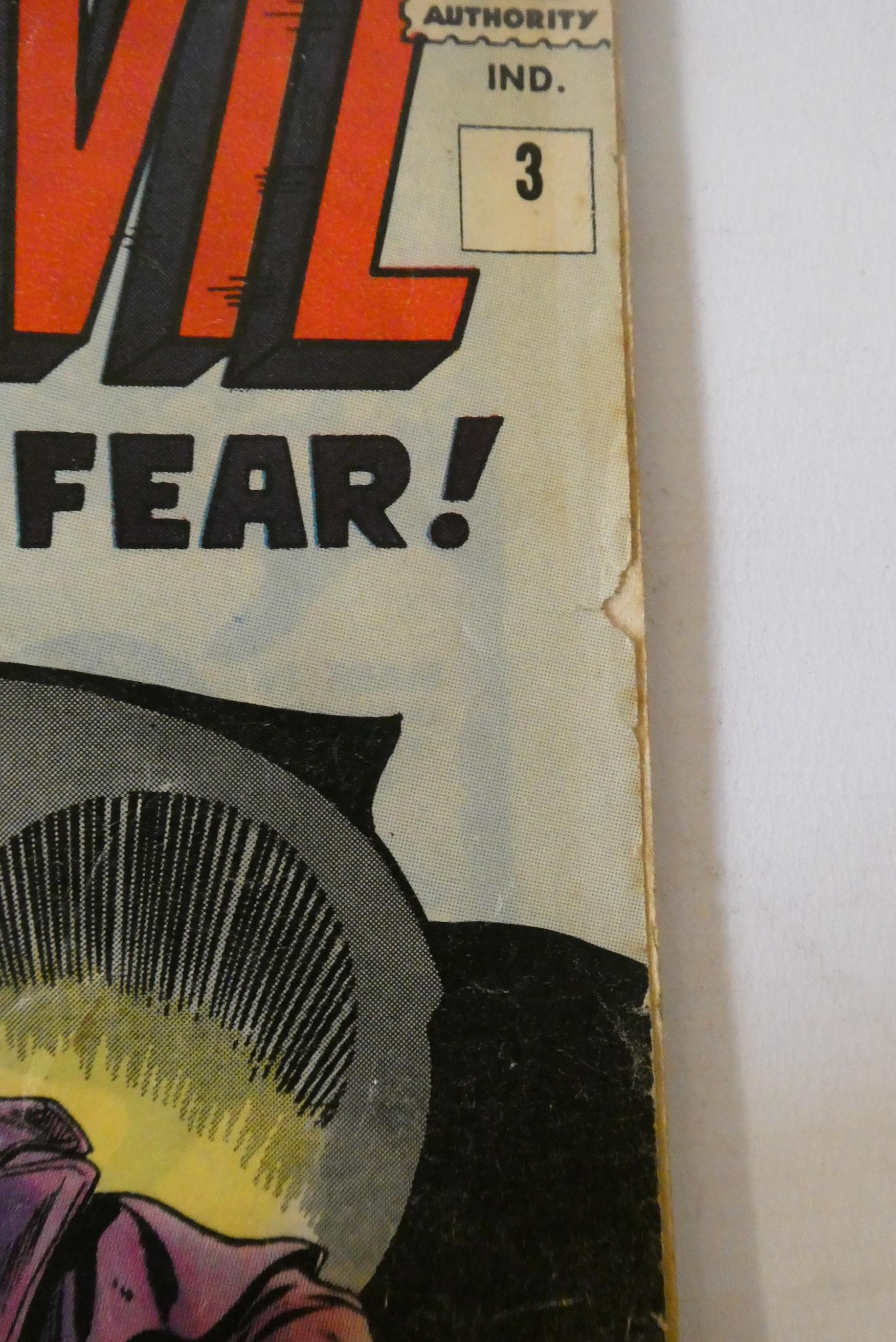 Marvel's Daredevil No.3, priced 9d, with The Owl, used condition, creasing present, minor loss to Image