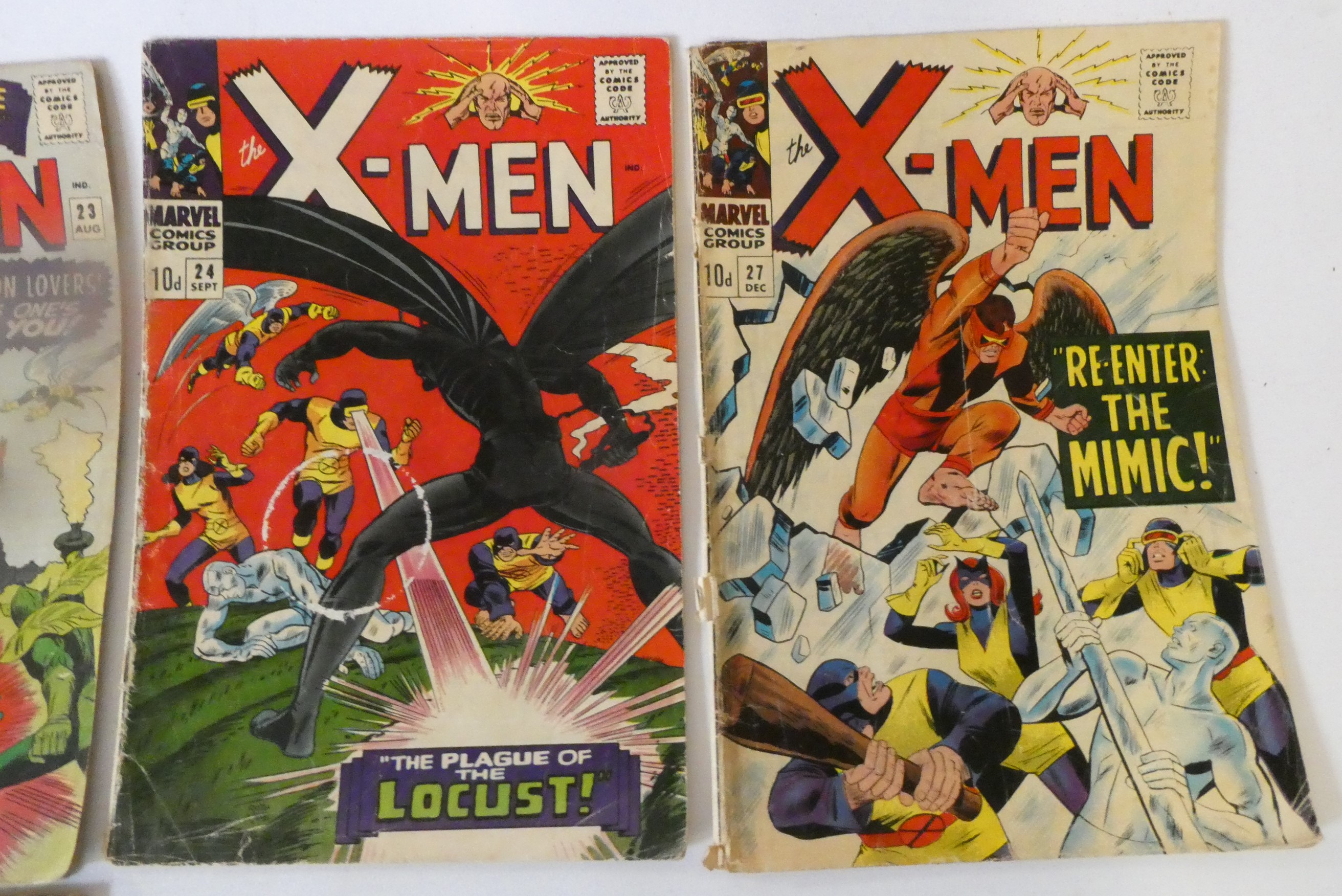 Marvel's X-Men 15-18, and 20-27, eight priced 10d, the rest 12c. mixed used condition, creases, rips Image