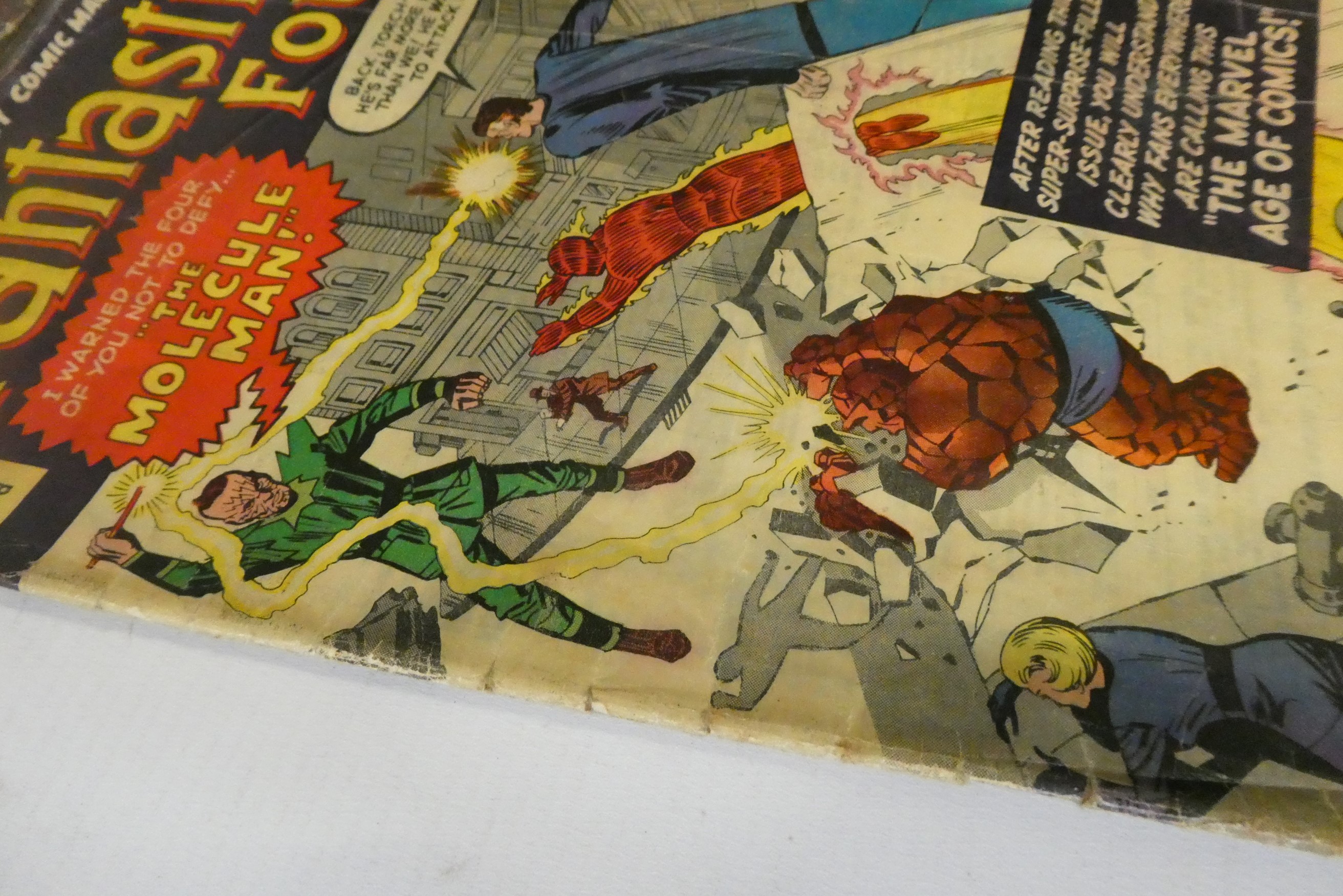 Marvel's Fantastic Four no. 7, 10, 15 and 20, all priced 9d, all in poor condition with rips, Image