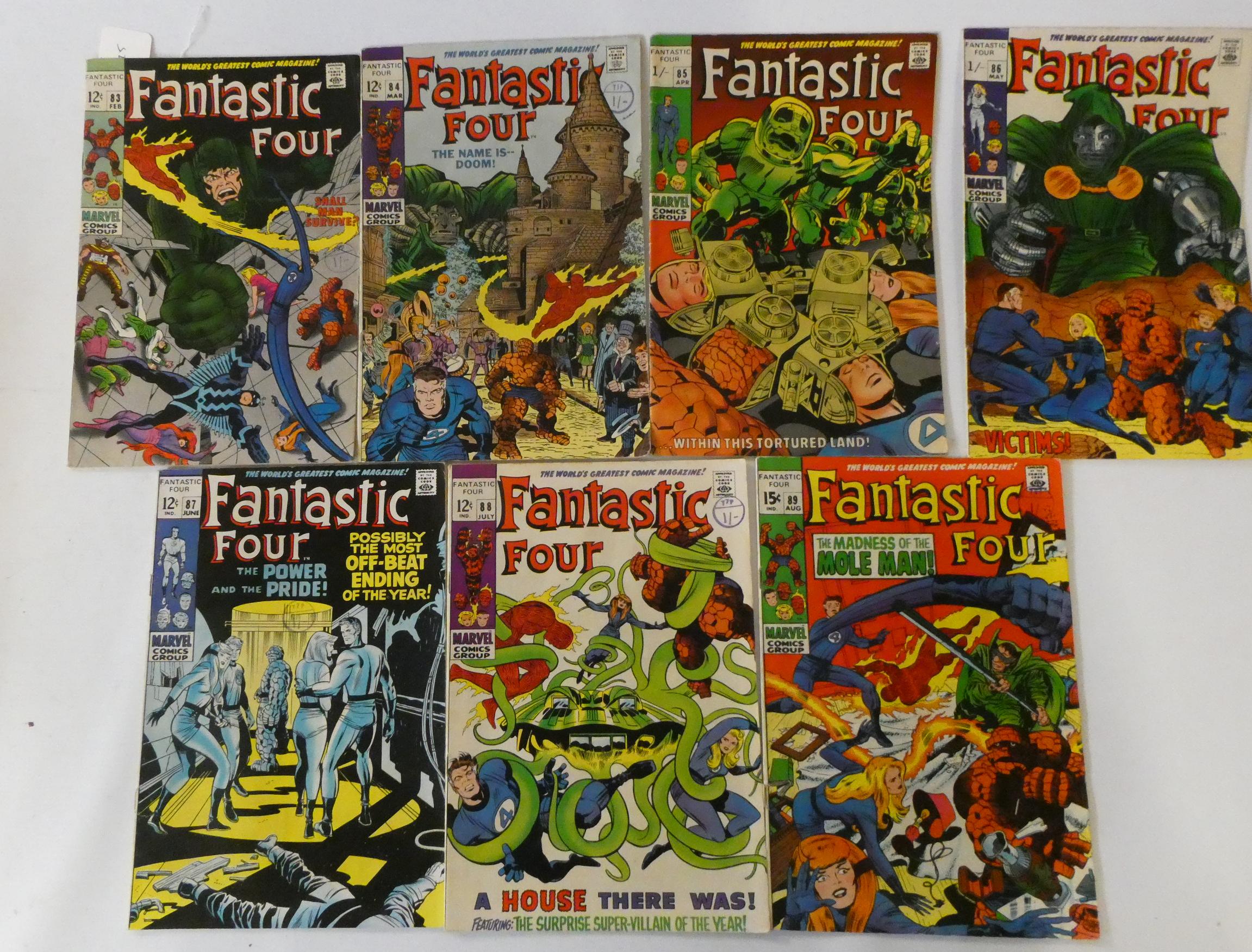 Marvel's Fantastic Four no. 83-95 inclusive, four at 12c, six 15c and the rest 1 shilling, used but Image