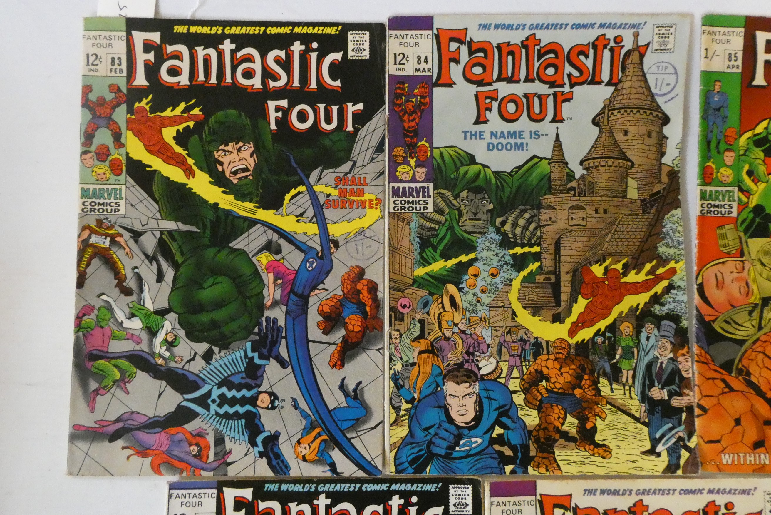 Marvel's Fantastic Four no. 83-95 inclusive, four at 12c, six 15c and the rest 1 shilling, used but Image