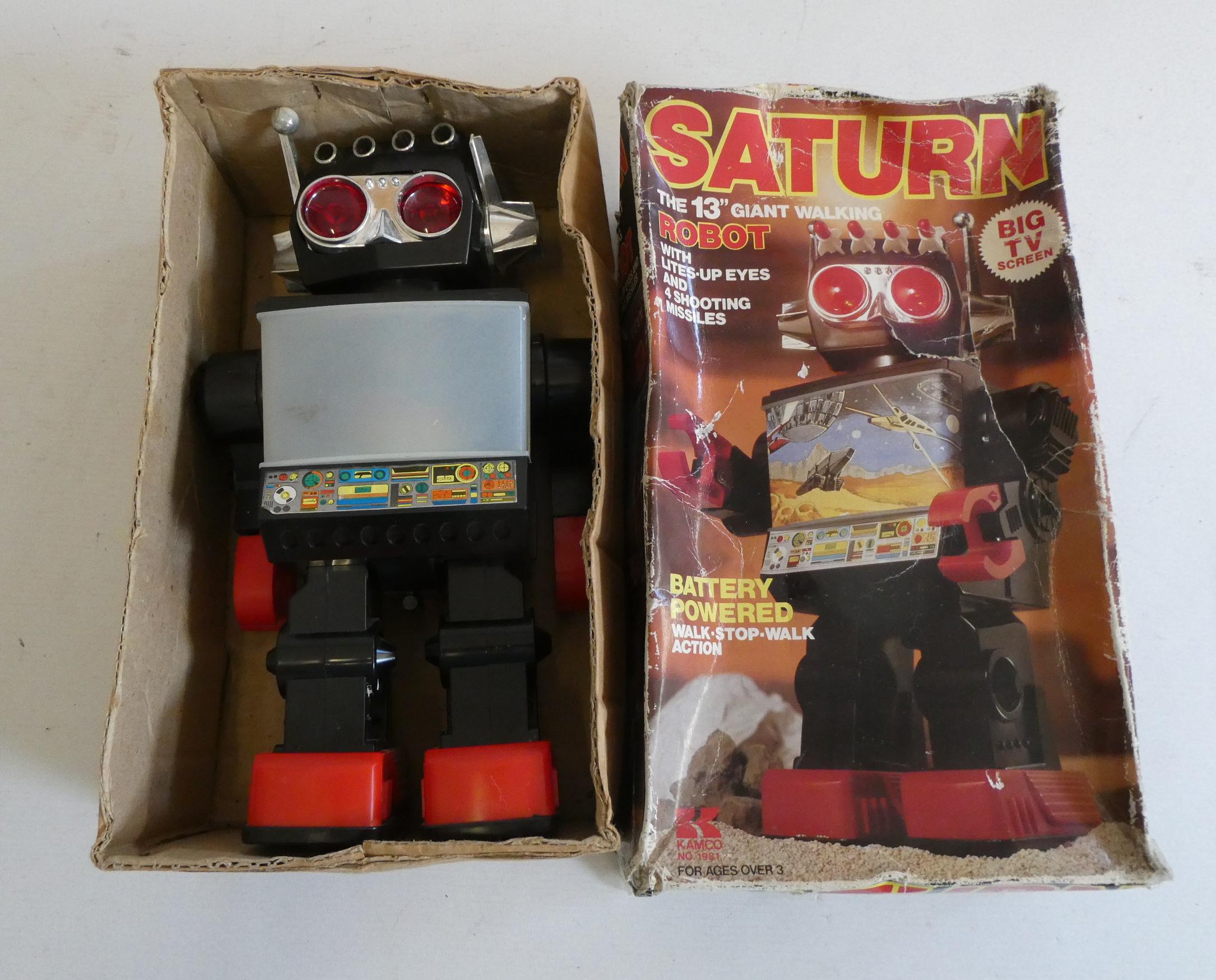 Battery operated Saturn TV walking Robot, battery box and antenna broken, poor, boxed (Est. plus 24% Image