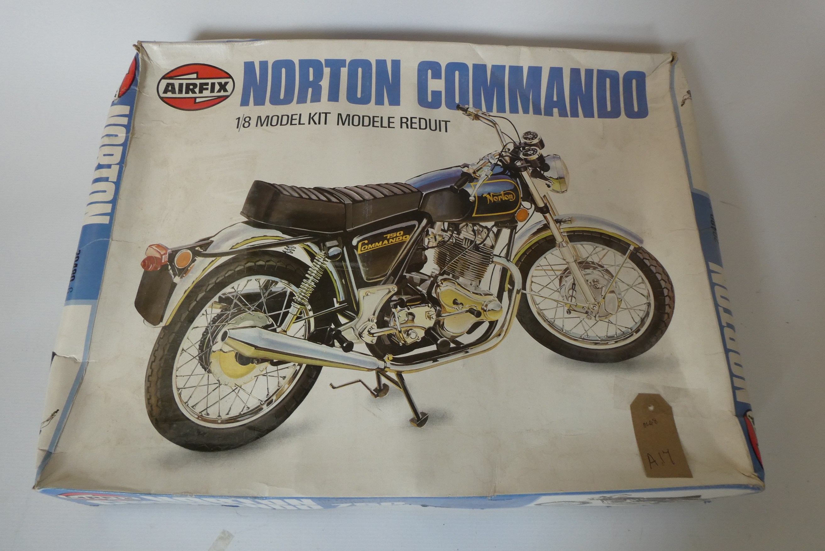 Airfix Norton Commando plastic kit, box poor, contents in plastic bags, and Heller BMW 60/5 police Image
