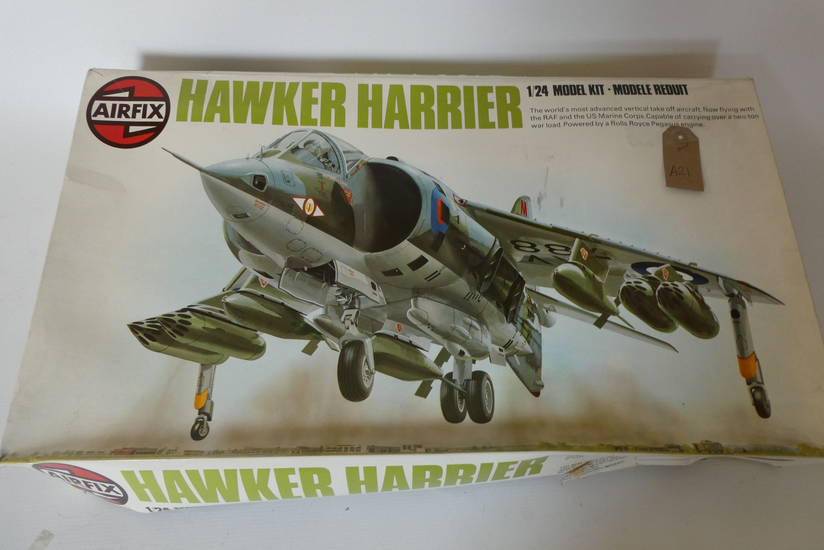 Airfix 1/24 Hawker Harrier plastic kit, box fair, kit in plastic bag, unchecked for completeness Image