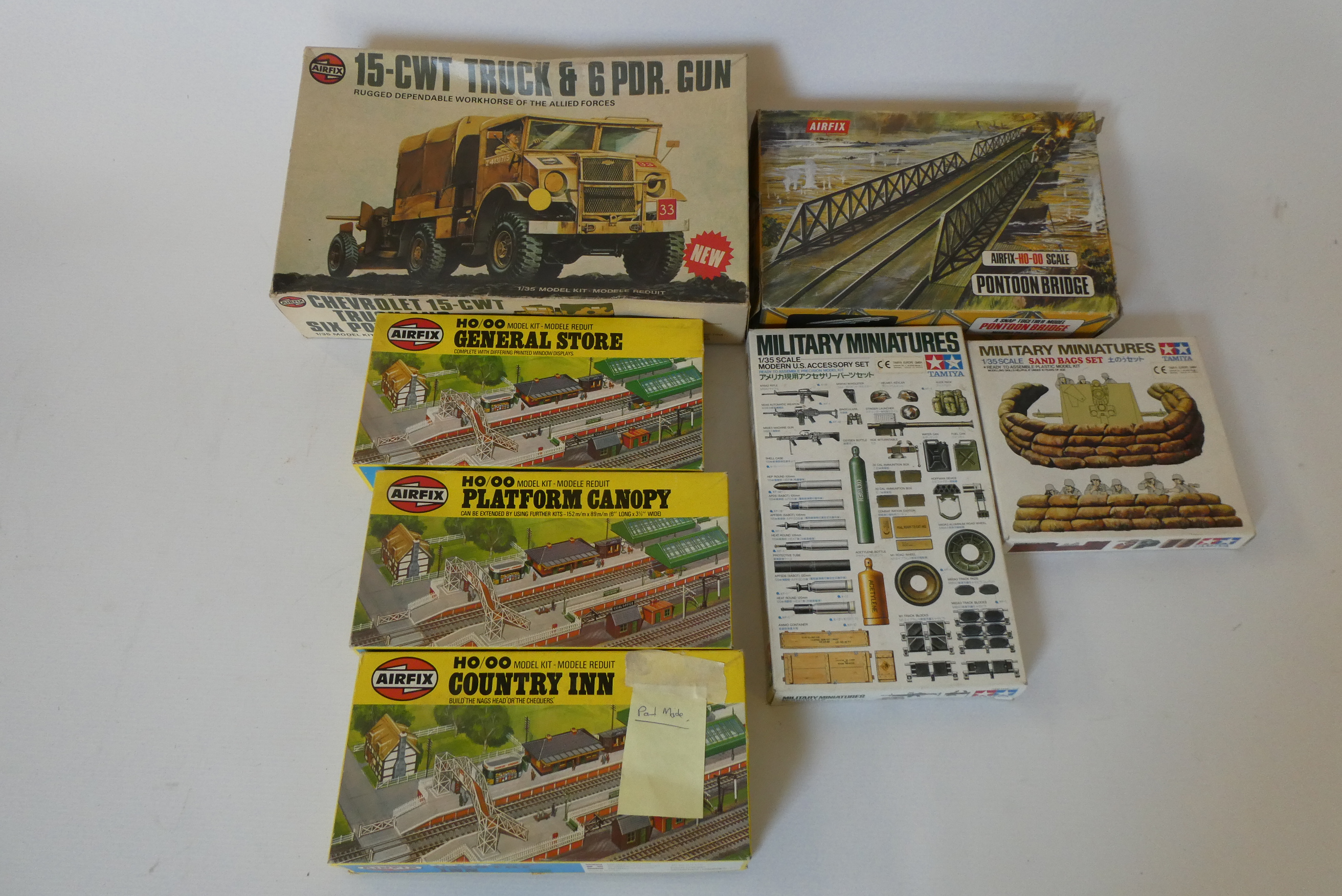 Plastic kits by Airfix and others including 15 CWT truck, Pontoon Bridge, US army accessories set, Image