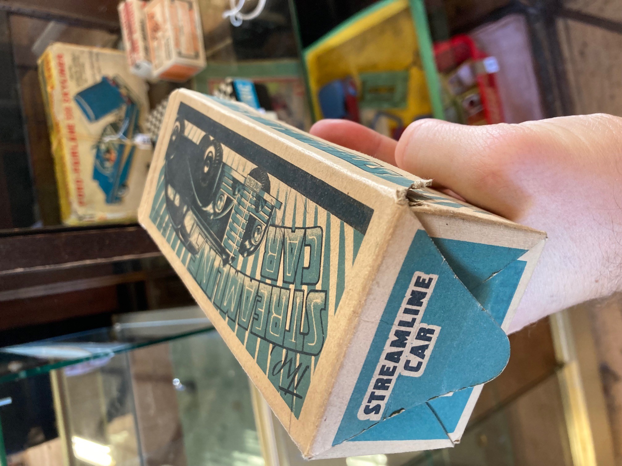 Mettoy clockwork (motor tested OK) streamlined car finished in green with good box (Est. plus 24% Image