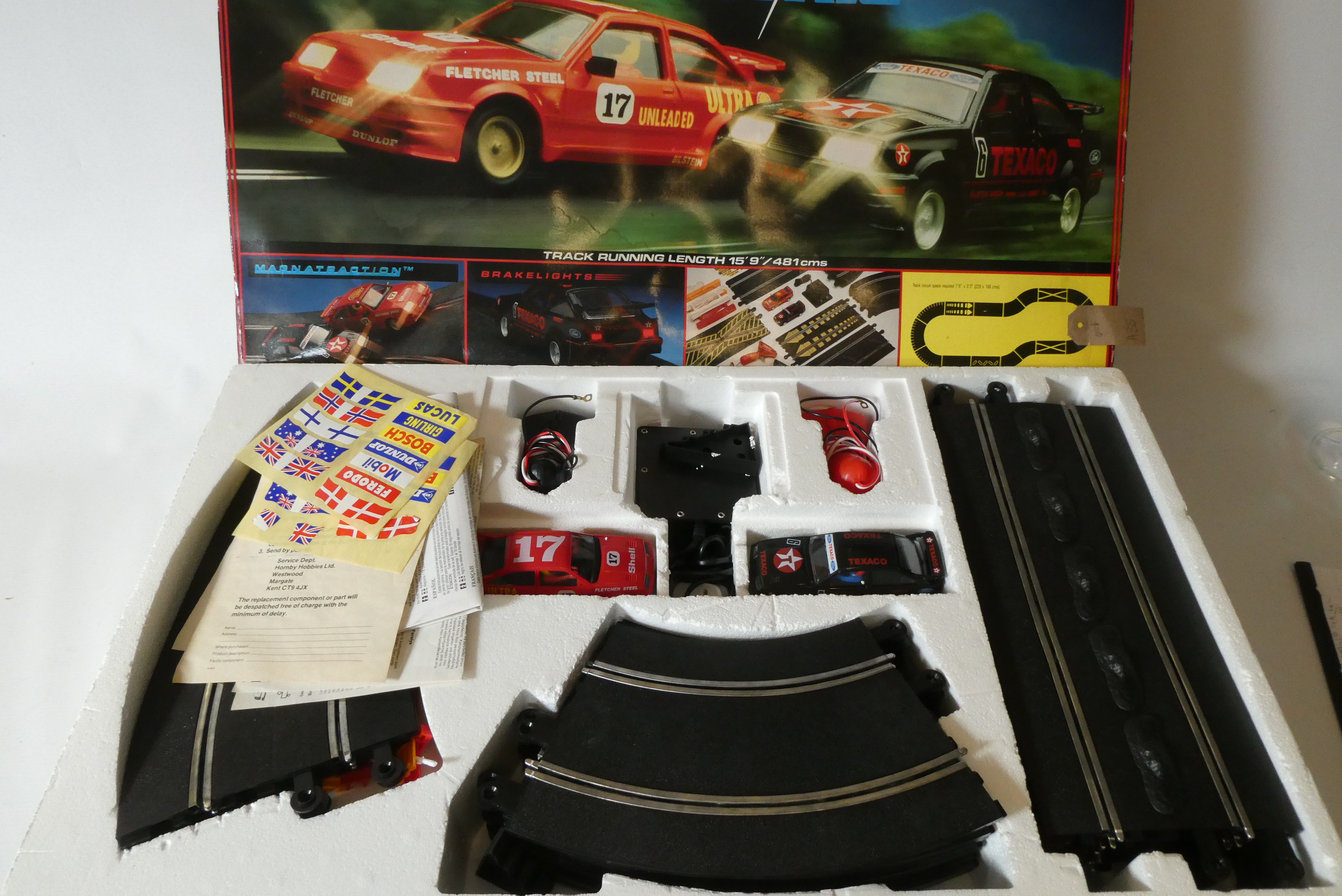 Scalextric Motor Racing Set Ford Cosworth, boxed, good (Est. plus 24% premium inc. VAT) Image