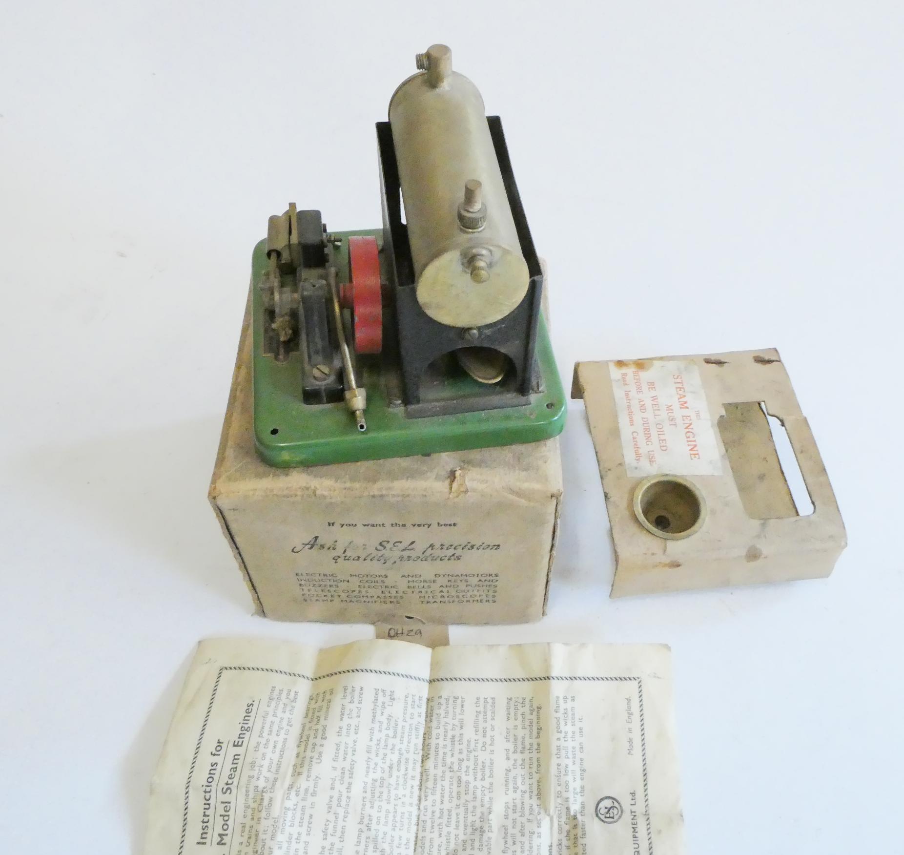 SEL steam engine, small single cylinder engine boxed with accessories and instructions, fair to good Image