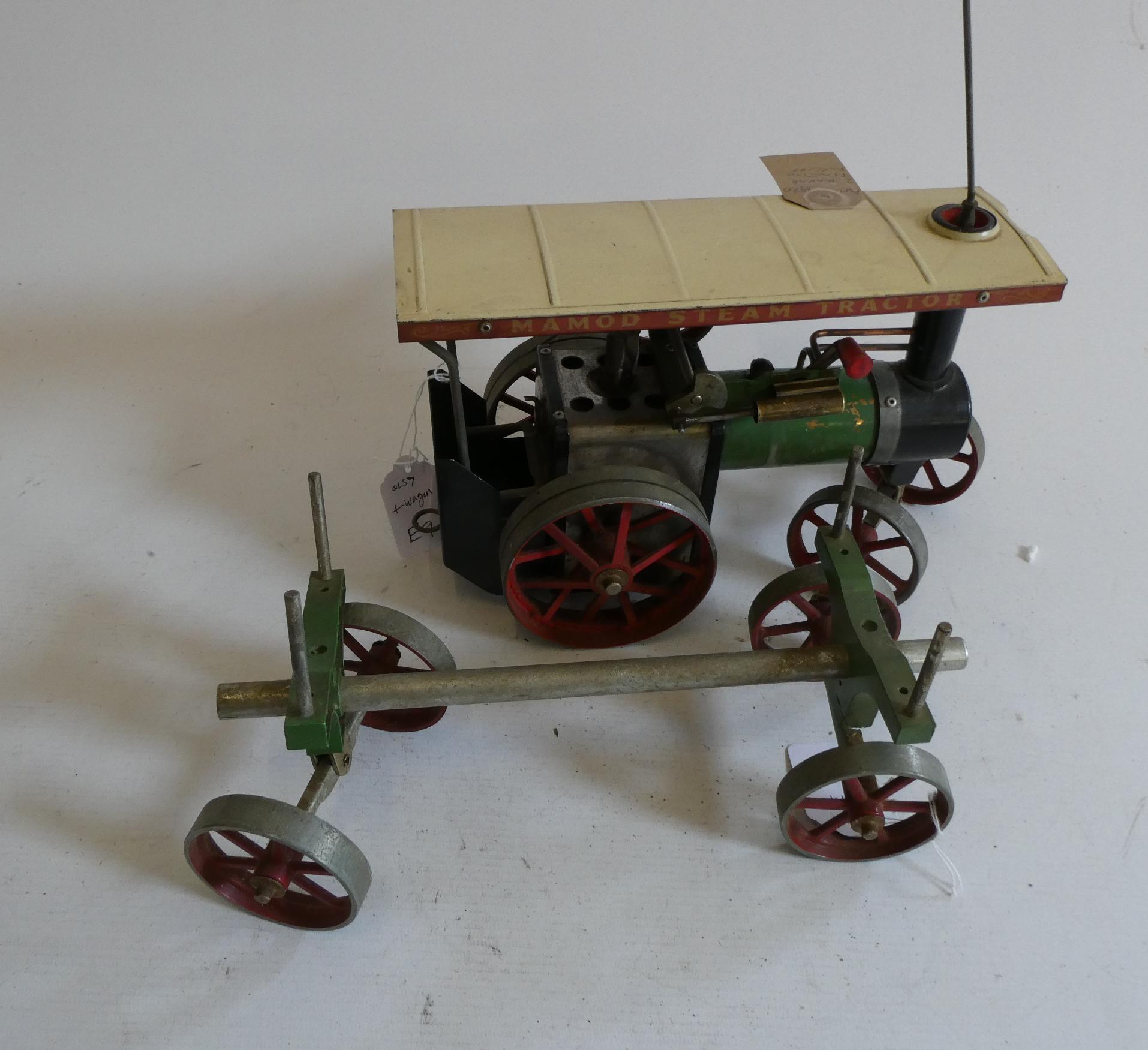 Mamod TE1 road traction engine and log wagon, both items have paint and age wear, fair (Est. plus Image