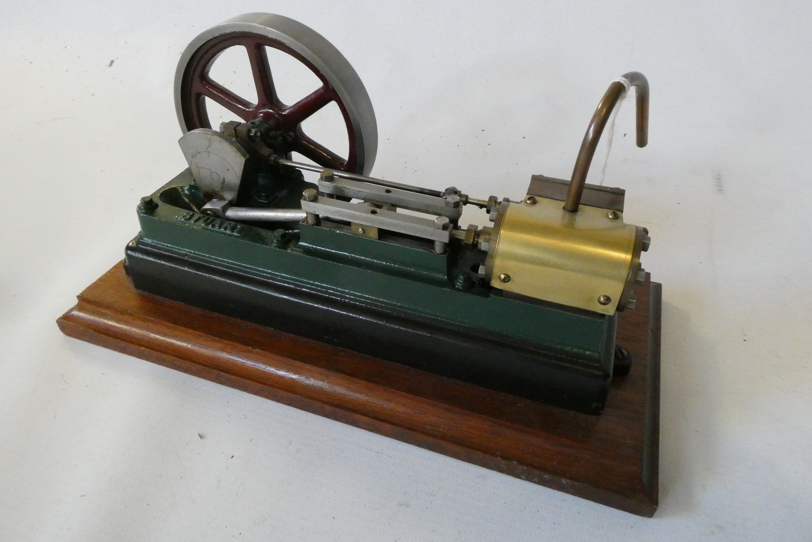 Stuart Turner S50 non-reversing horizontal mill type steam engine mounted on wooden base, very well Image
