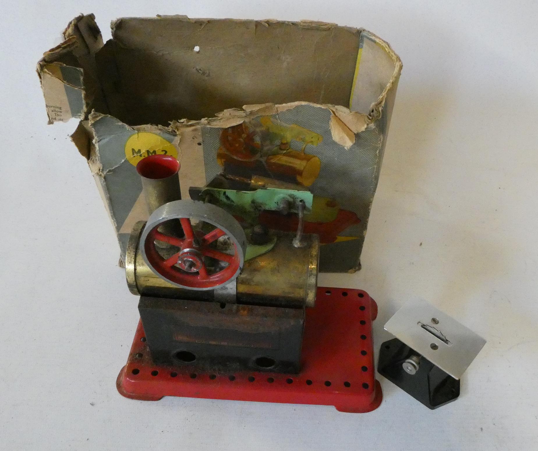 Mamod MM2 steam engine, box poor, engine has rust to super structure, and a small table saw model, Image
