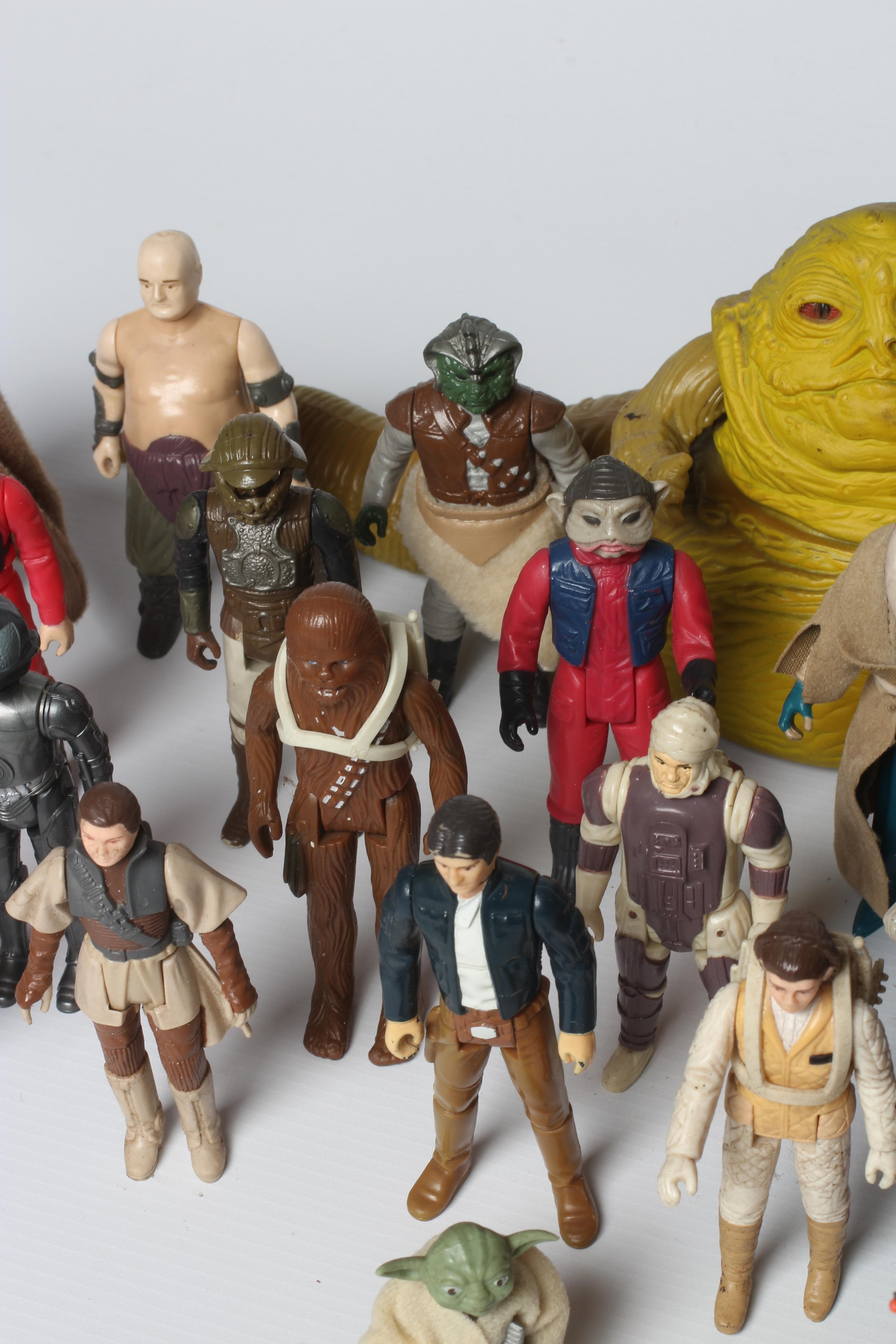 Kenner Star Wars figures, most items in fair condition including Speeder bike, Ronto and Jabba Image