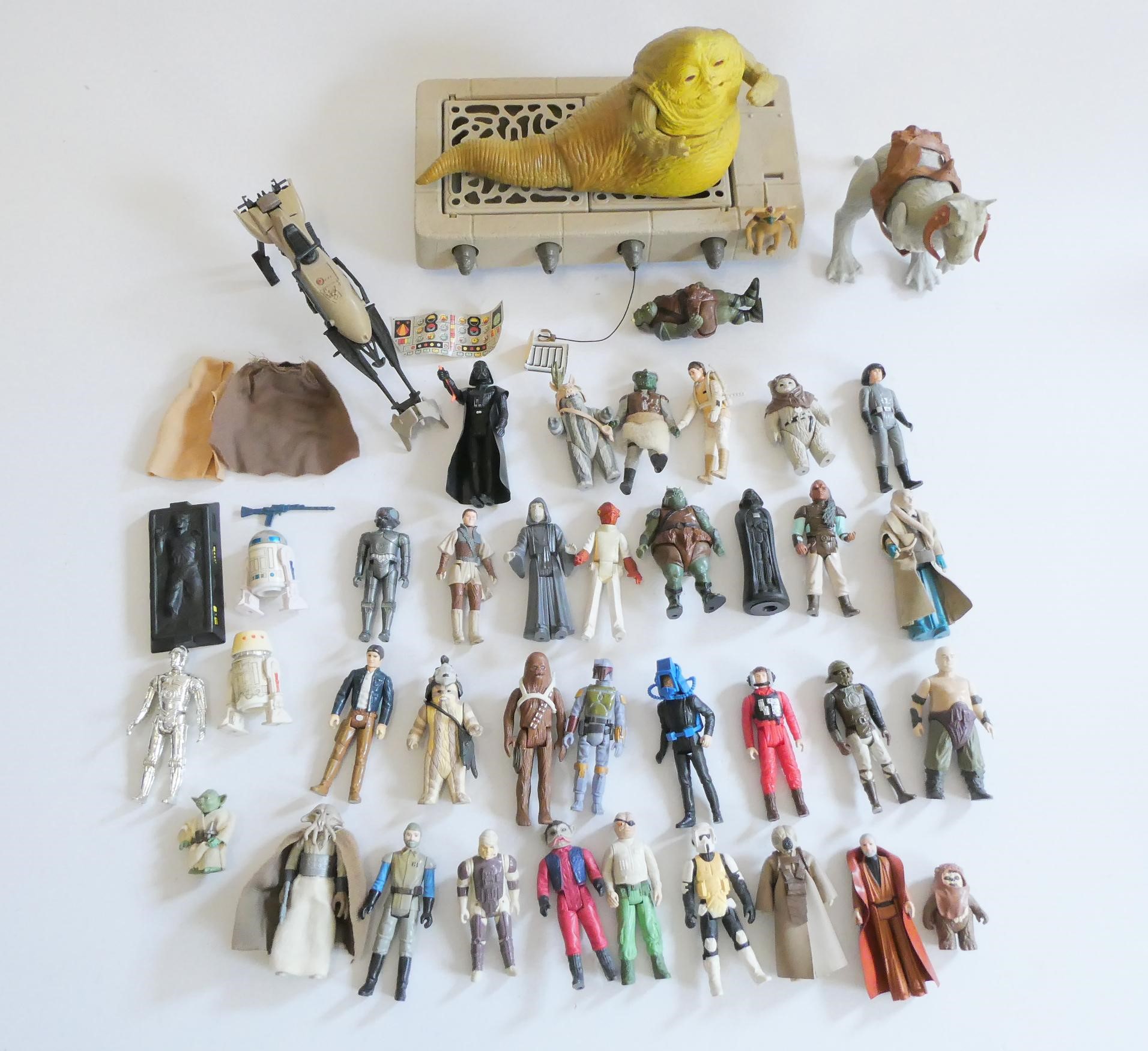 Kenner Star Wars figures, most items in fair condition including Speeder bike, Ronto and Jabba Image