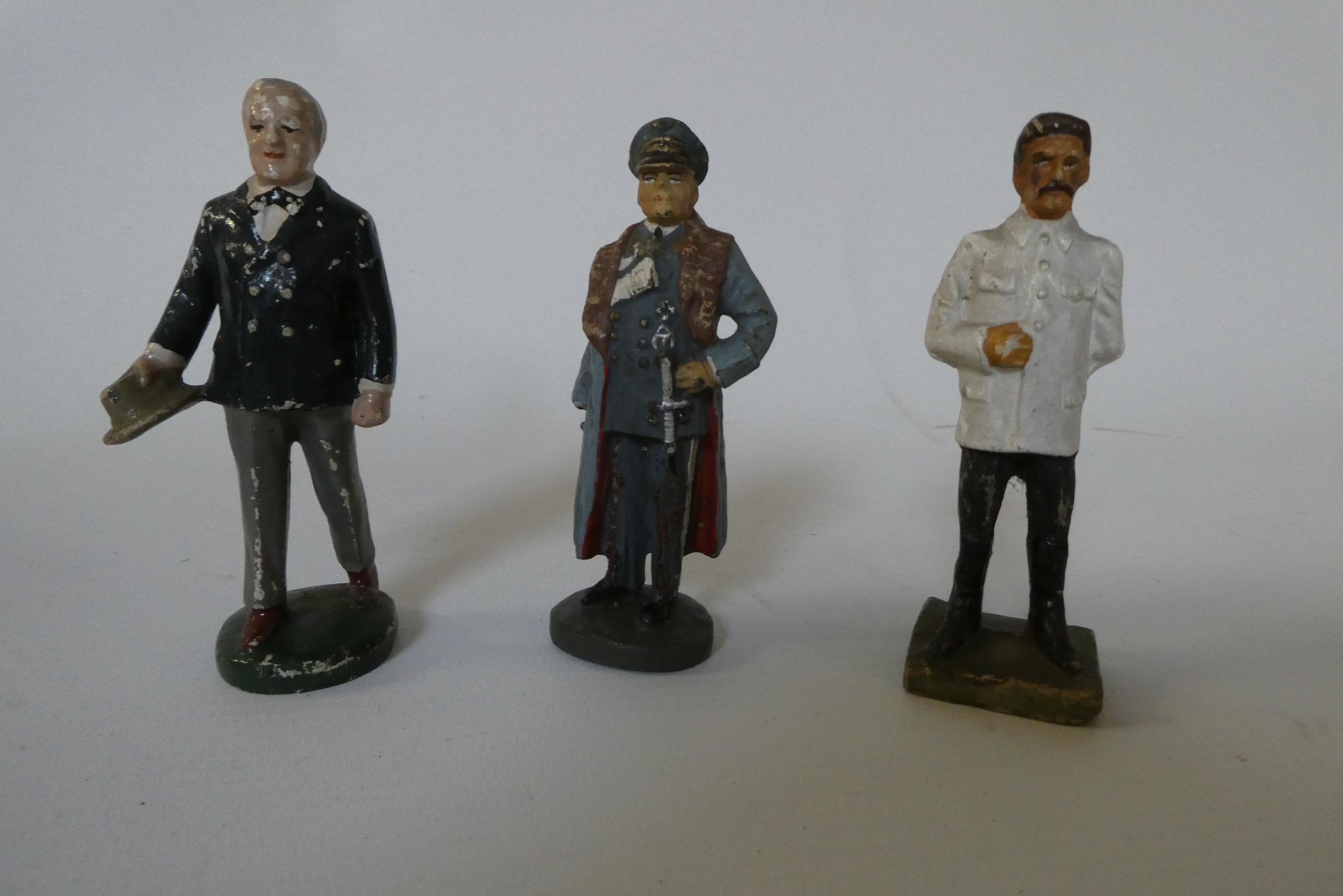Three 80mm composite figures of WW2 leaders comprising Starlin, Goring and Churchill, good to fair Image