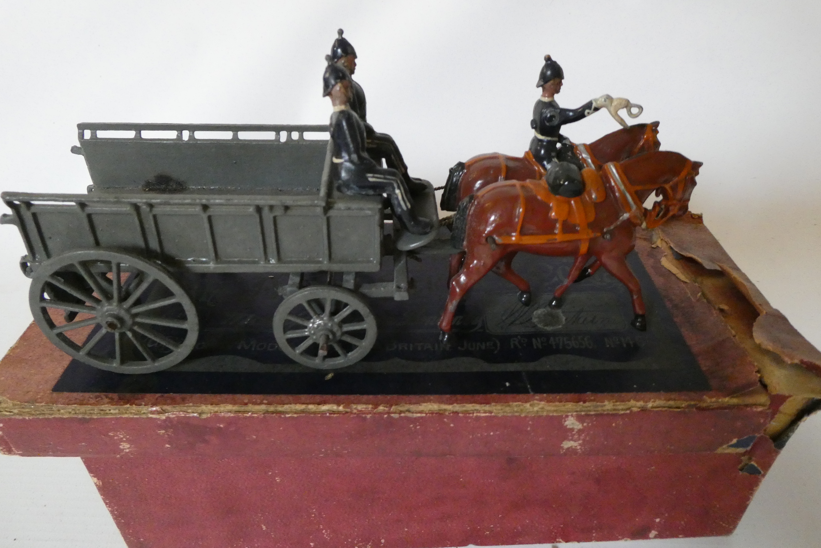 Britians WW1 Army Service Corps with rider and two seated figures, wagon box AF, model good (Est. Image