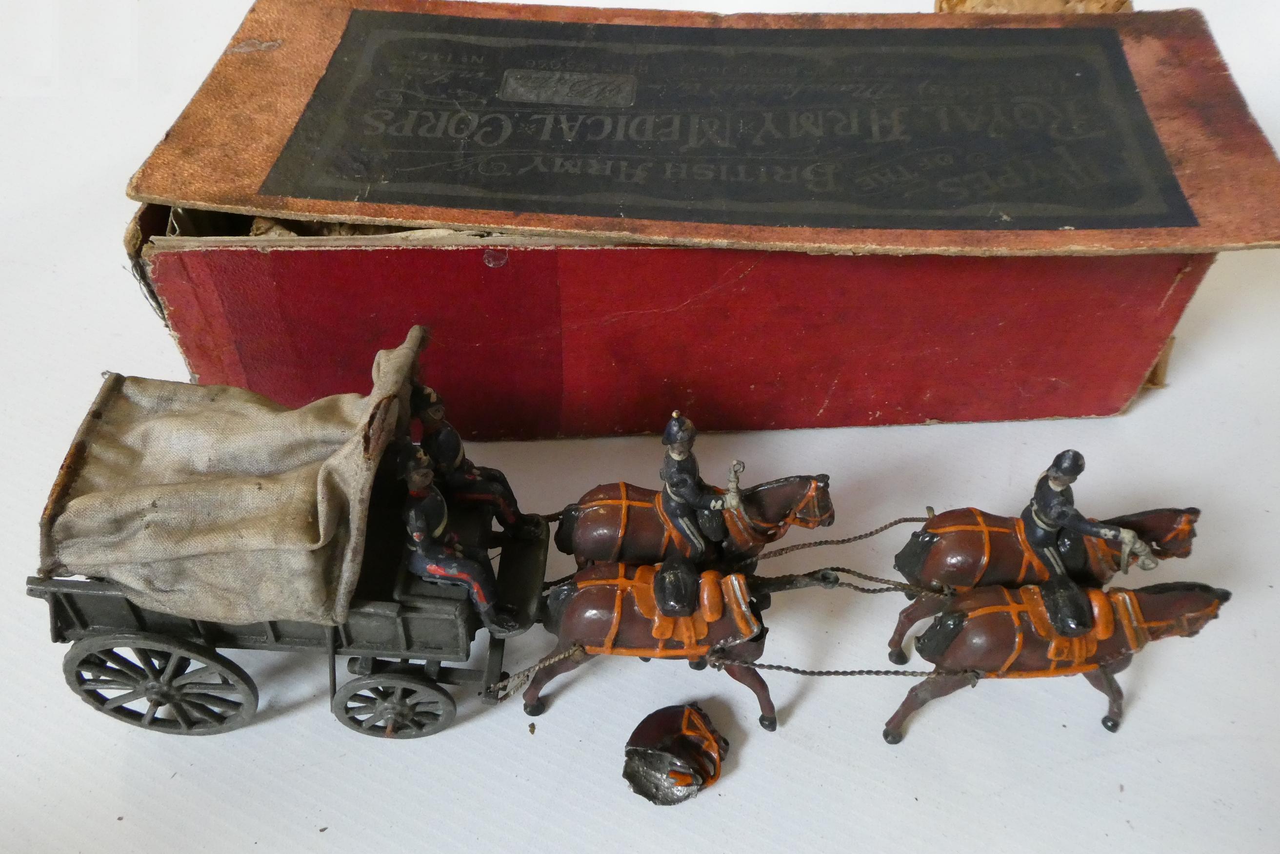 Britains WW1 Army Medical Corps wagon with four horses, two riders and two seated figures, one horse Image