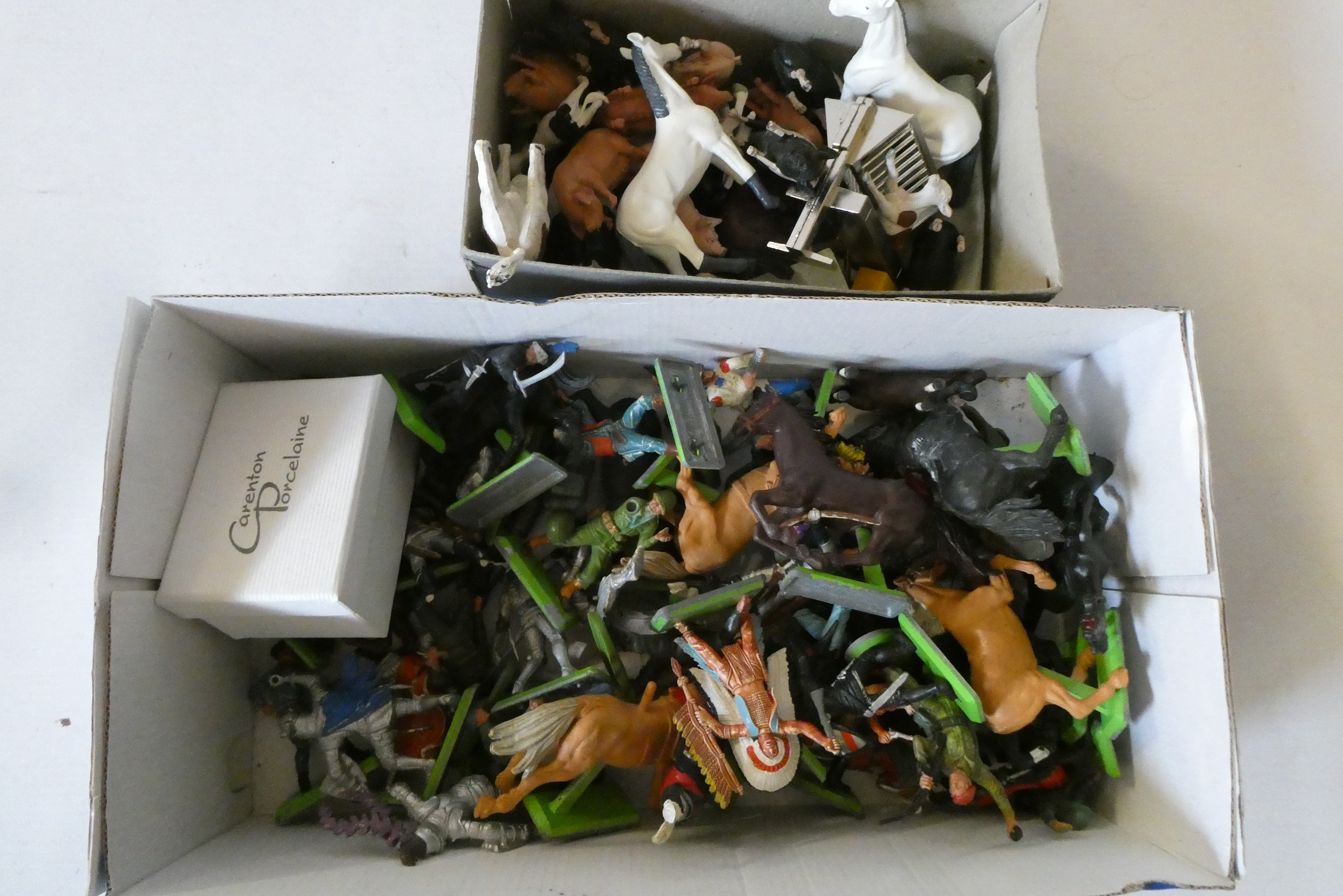 Plastic soldiers and farm animals by Britains and others, some have parts missing or minor damage, Image