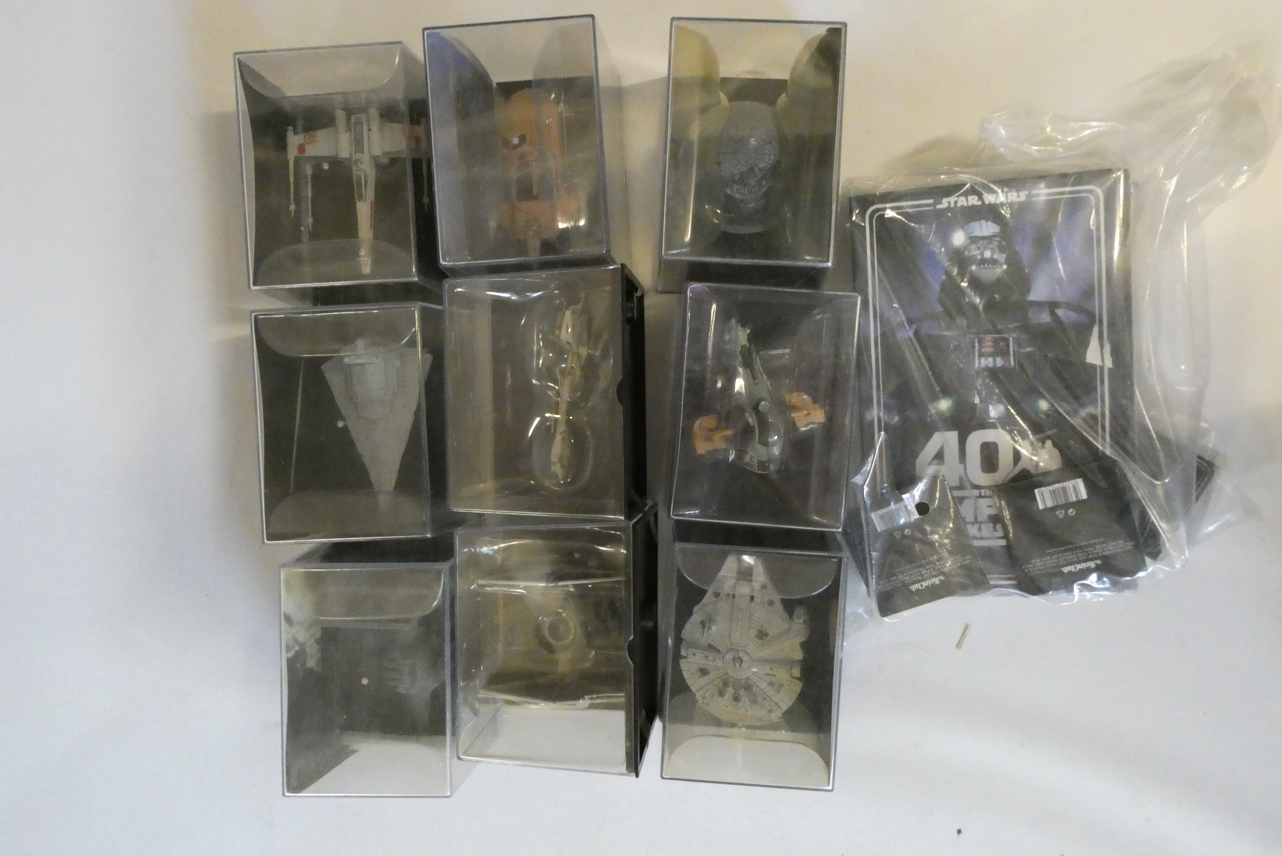 Nine Star Wars vehicles and Star Wars Empire Strikes Back wallet and coins, boxed, good to excellent Image