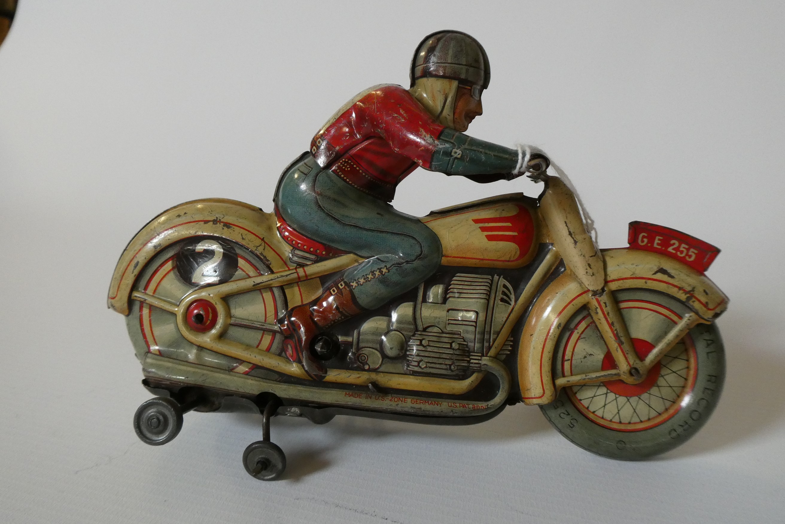 Technofix clockwork motorcycle and rider, some minor paint loss and scratches, clockwork motor Image