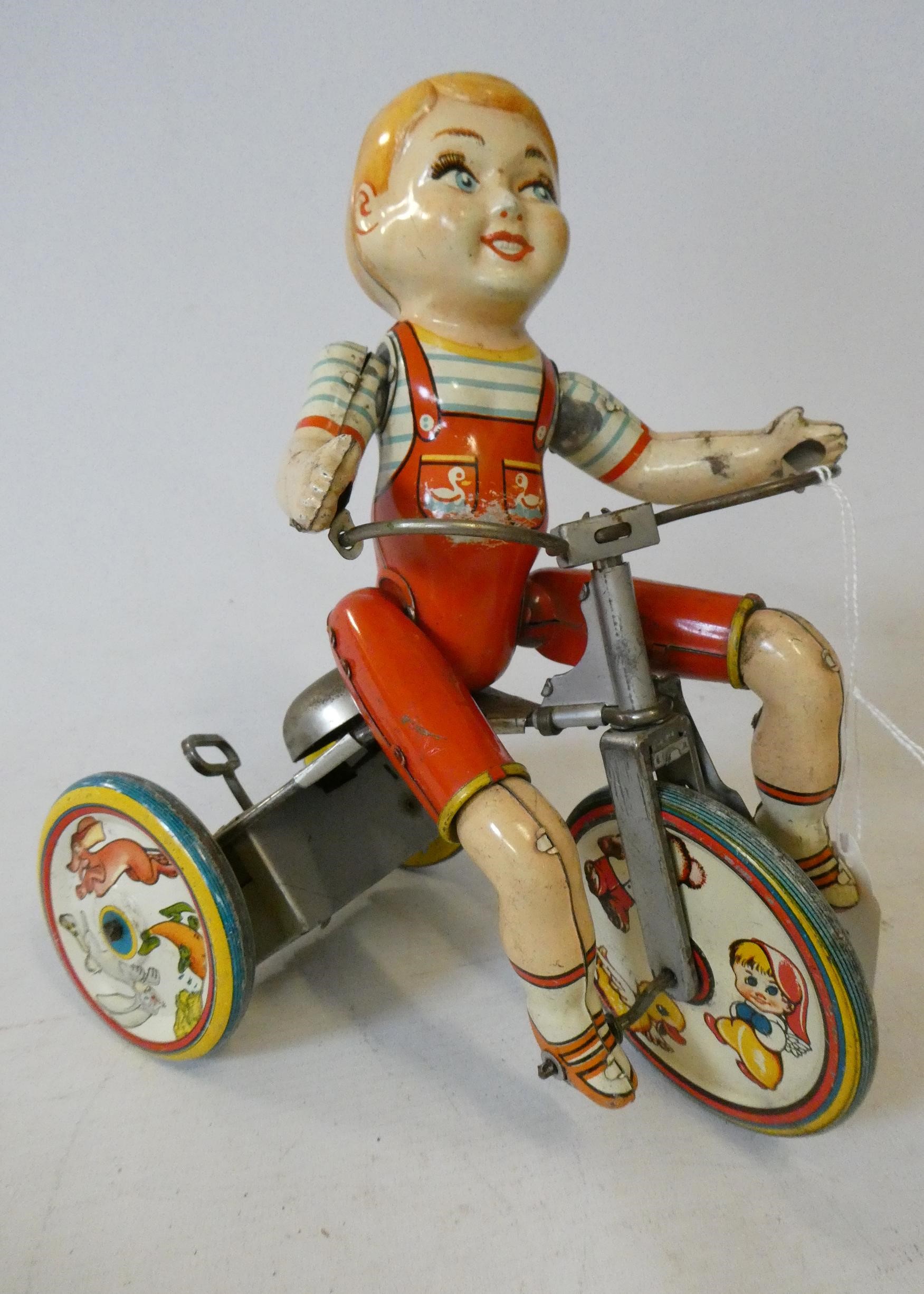 Unique Art clockwork Kiddy Cyclist, some paint loss, fair (Est. plus 24% premium inc. VAT) Image