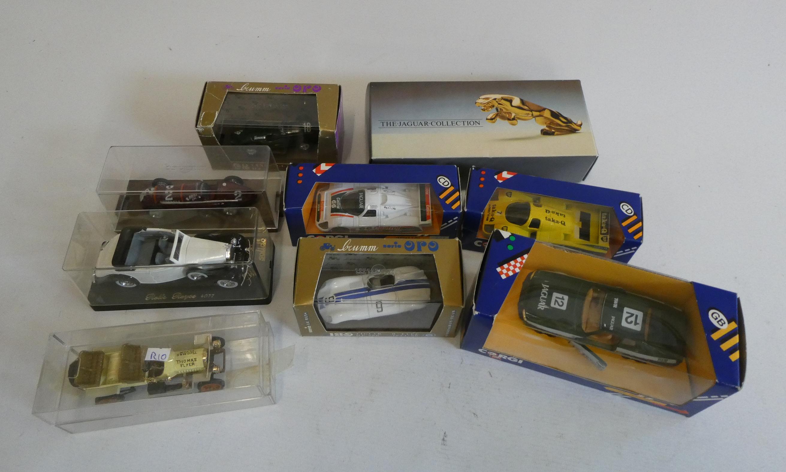 Nine late issue sports and race cars by Corgi and others, most Jaguar type, all items boxed, good to Image