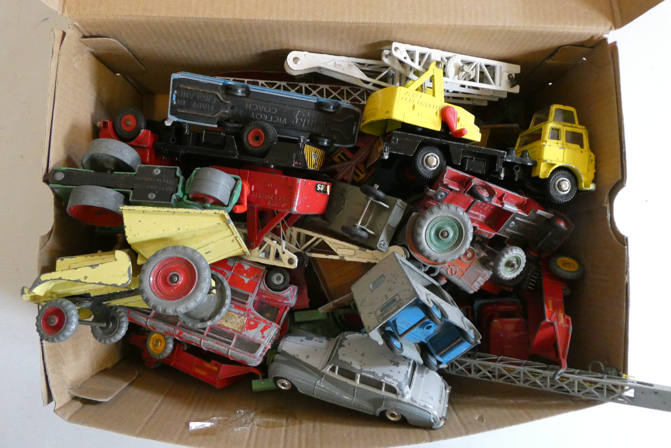 Unboxed playworn vehicles by Corgi, Dinky and others, most items have paint missing or damage, poor Image