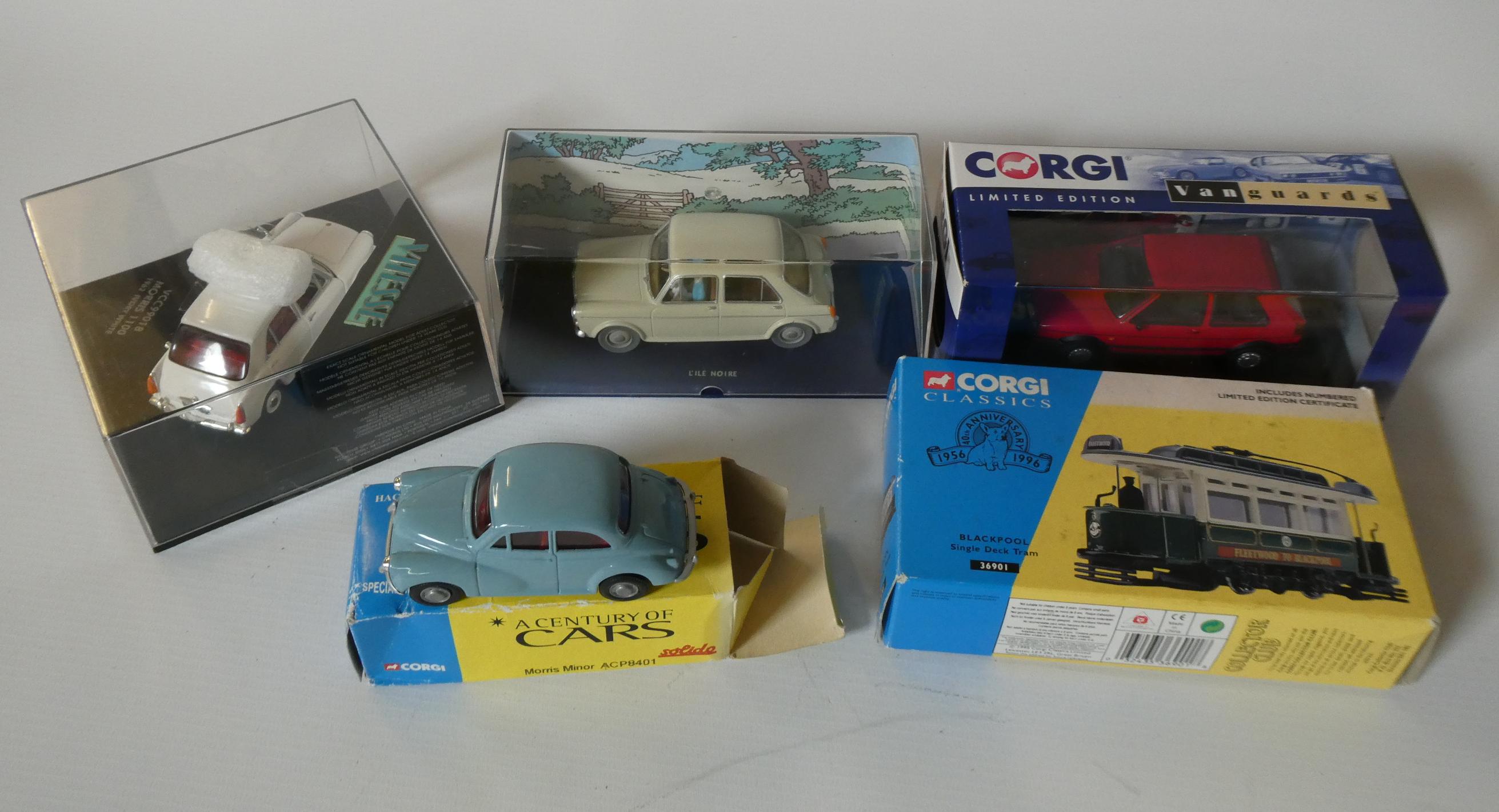 Late issue diecast cars by Corgi and others including Tram, Triumph Vitesse and Solido Morris Minor, Image