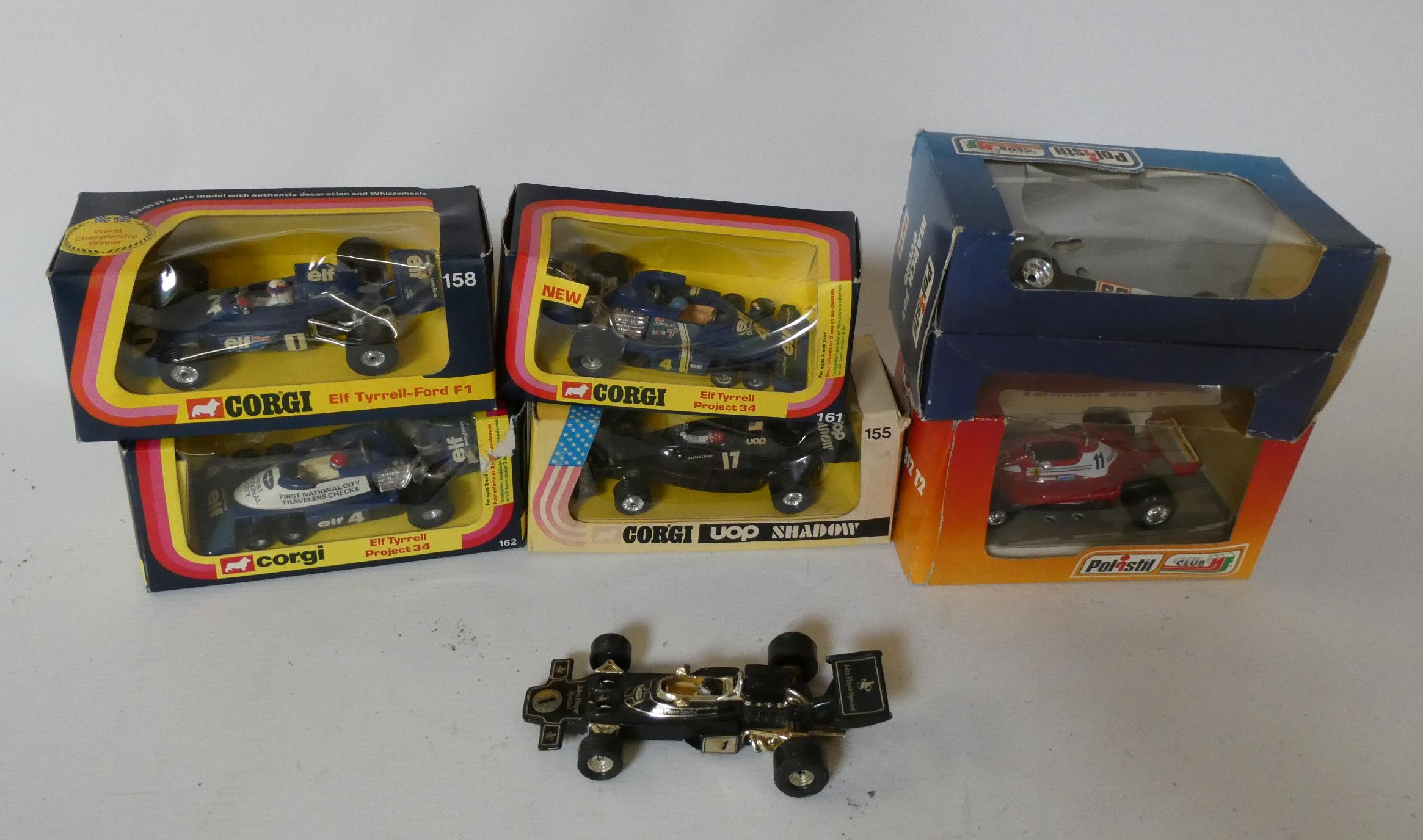 Six boxed racing cars by Corgi and others including Ferrari, Terrell and Lotus and an unboxed Lotus Image