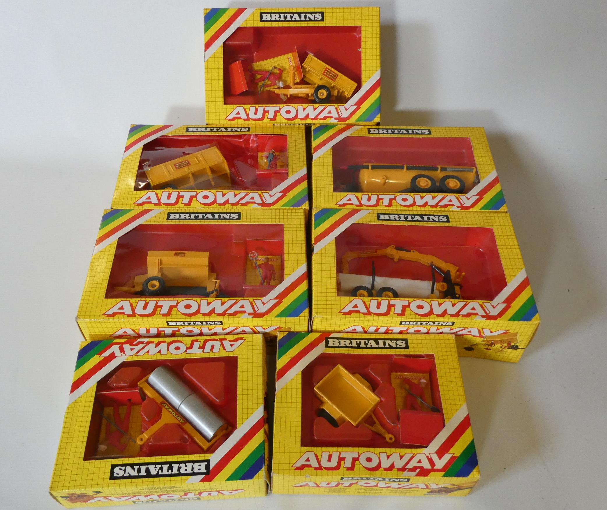 Seven Britains Autoway models including road gritter, liquid tanker and heavy roller, all items Image